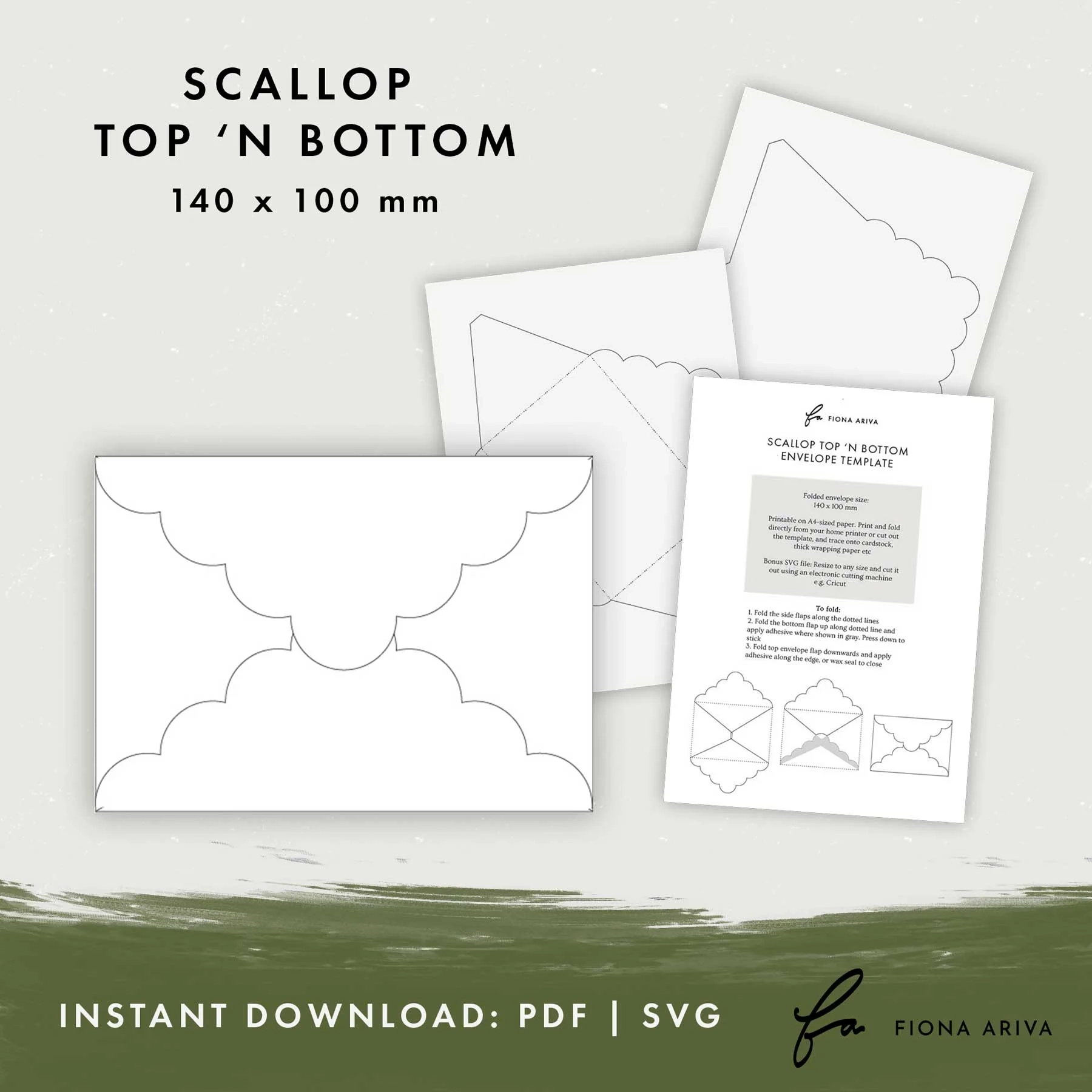 Scallop Top N Bottom Downloadable Envelope Template 140 X 100mm