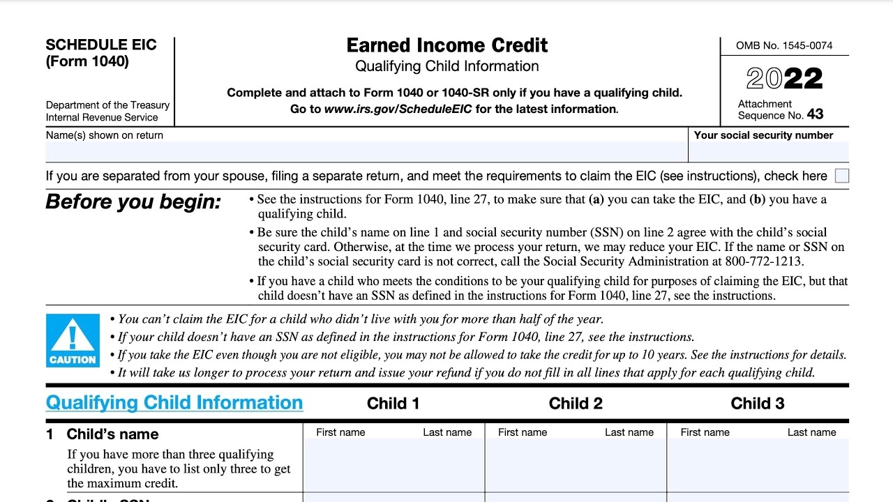 Schedule EIC Walkthrough Earned Income Credit 