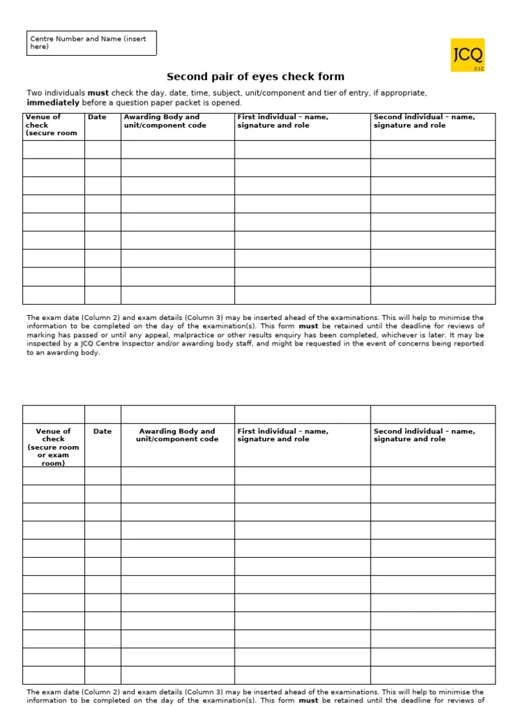 Second Pair Of Eyes Check Form PDF