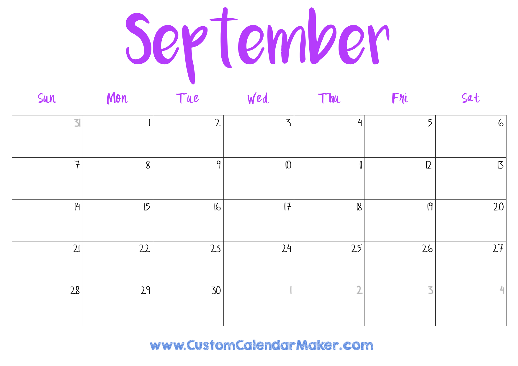 Free Printable September Calendar Page
