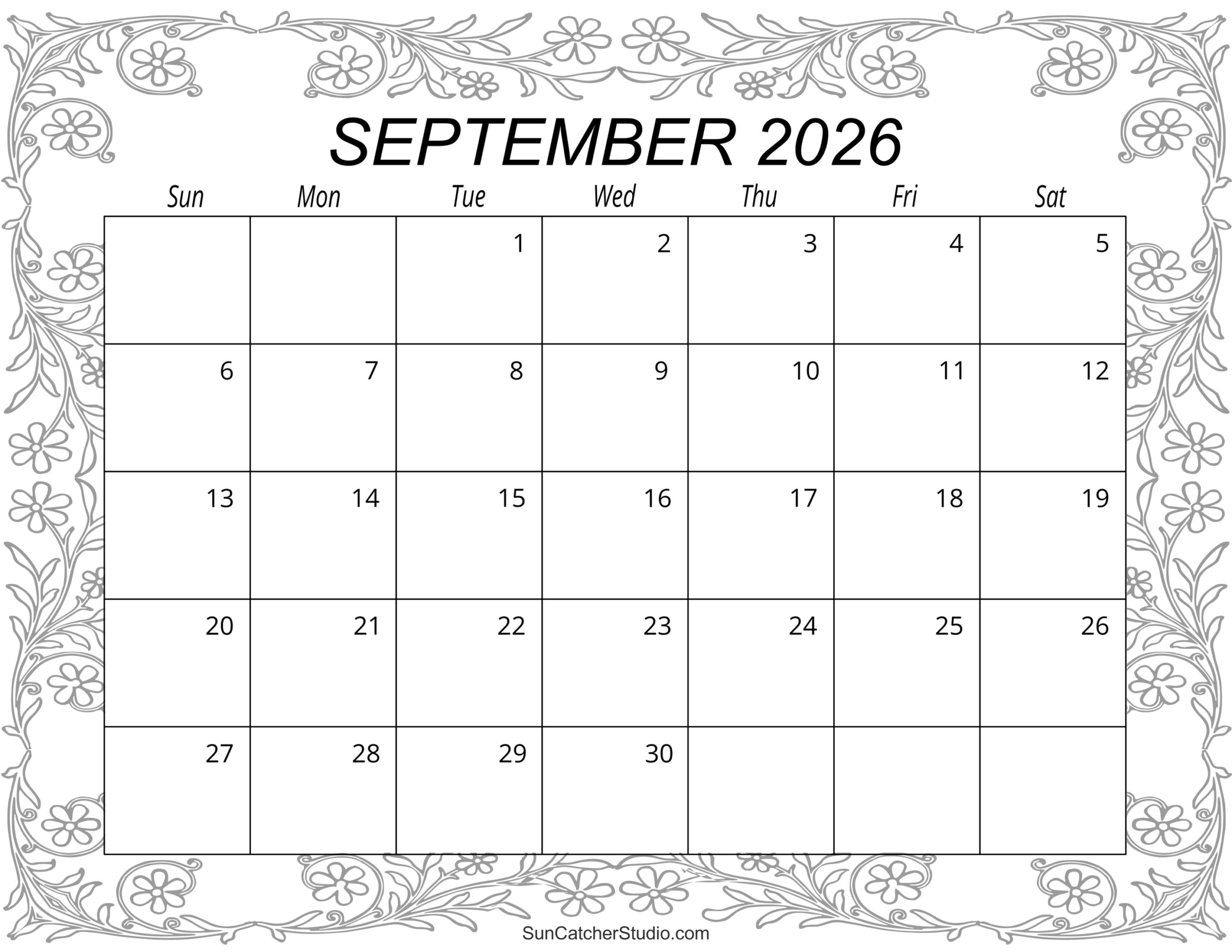 Sept 2026 Calendar Printable