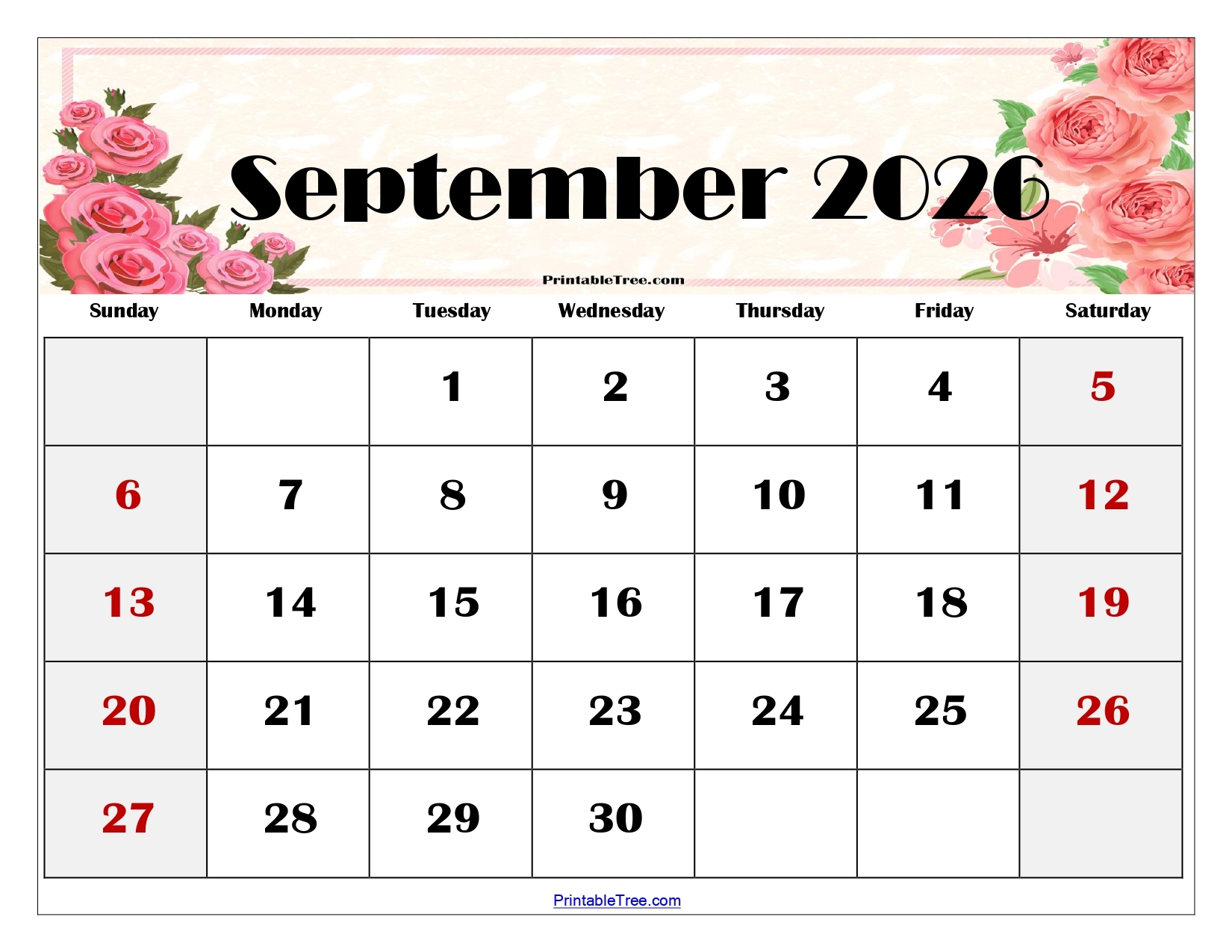 Blank Calendar Printable September 2026