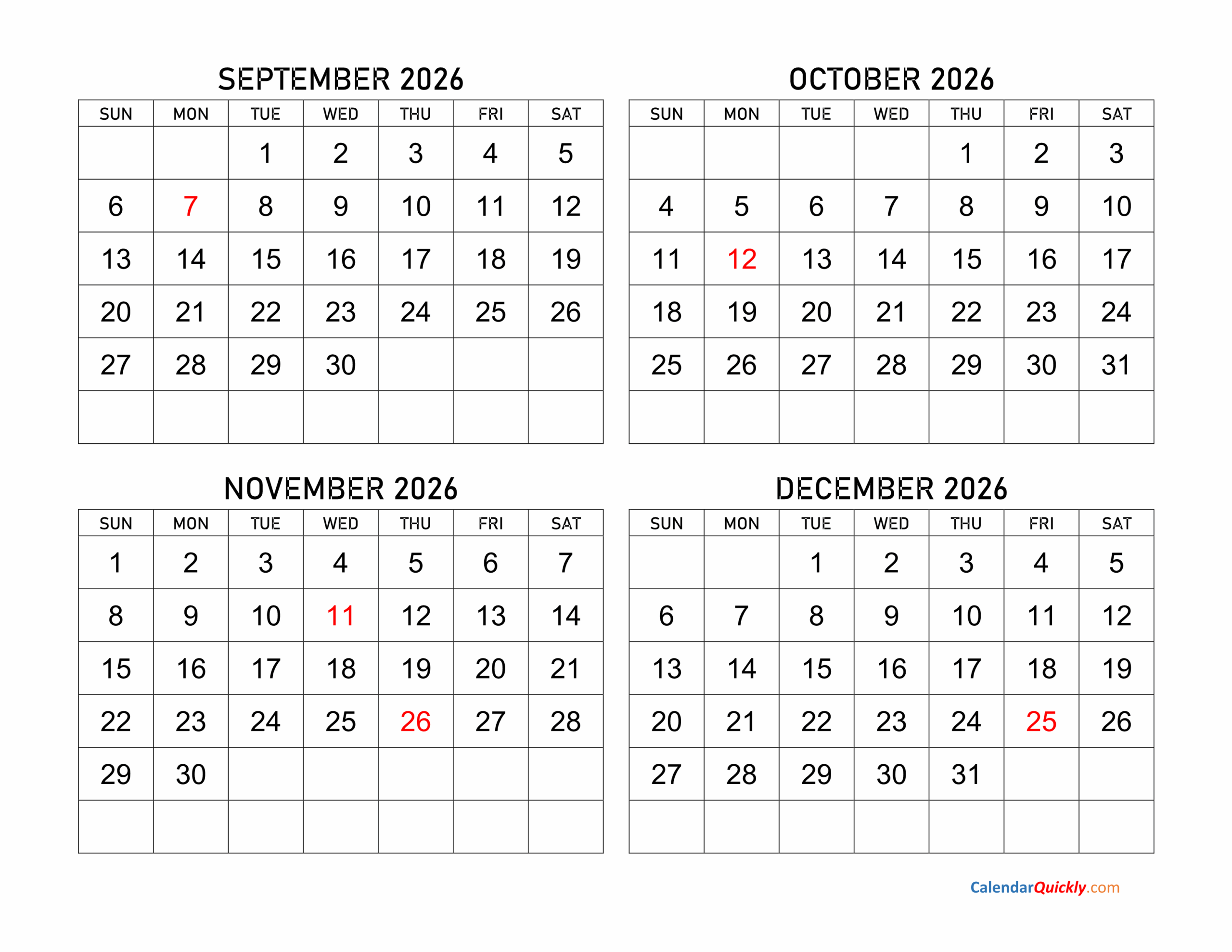 Calendar Of September 2026 And October 2026