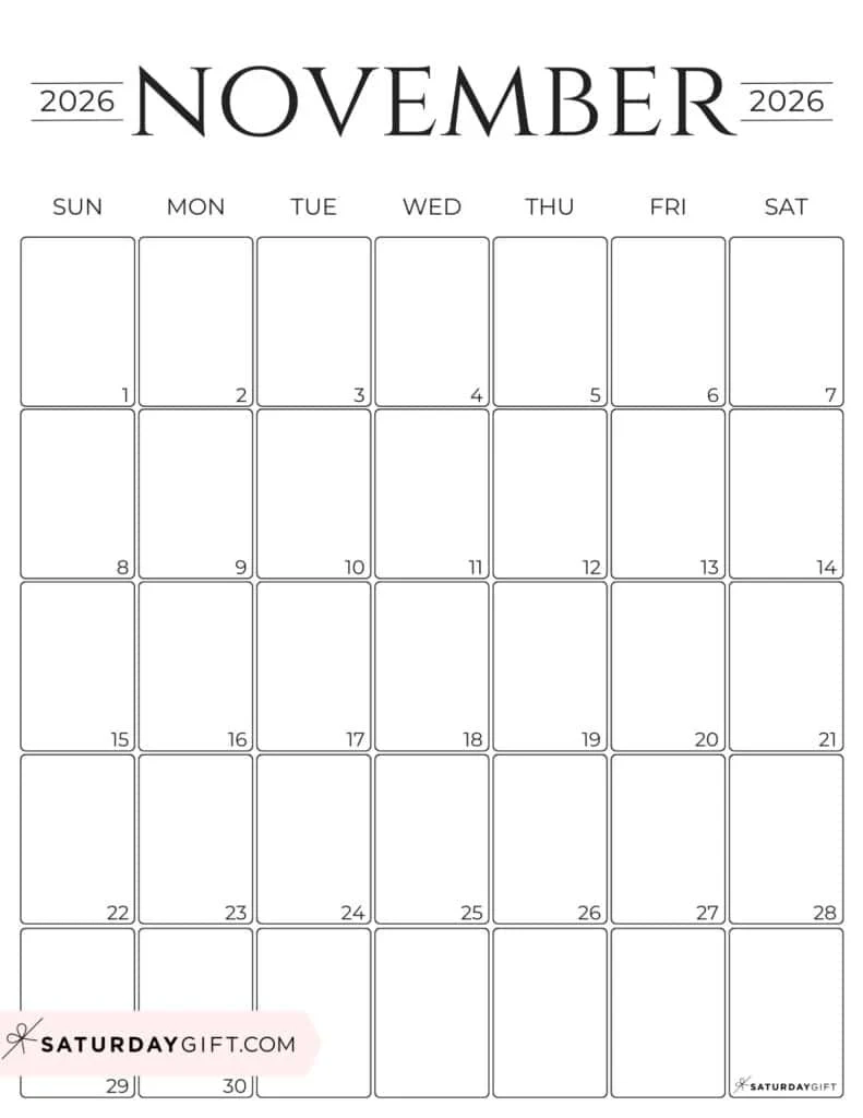 Blank Printable Calendar 2026 Word