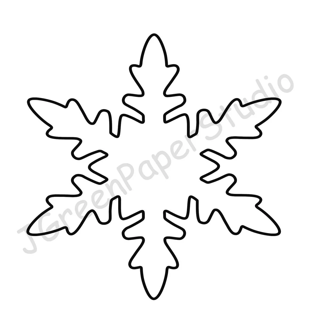 Snowflake Line Art Template Christmas Winter Stencil PDF Digital 