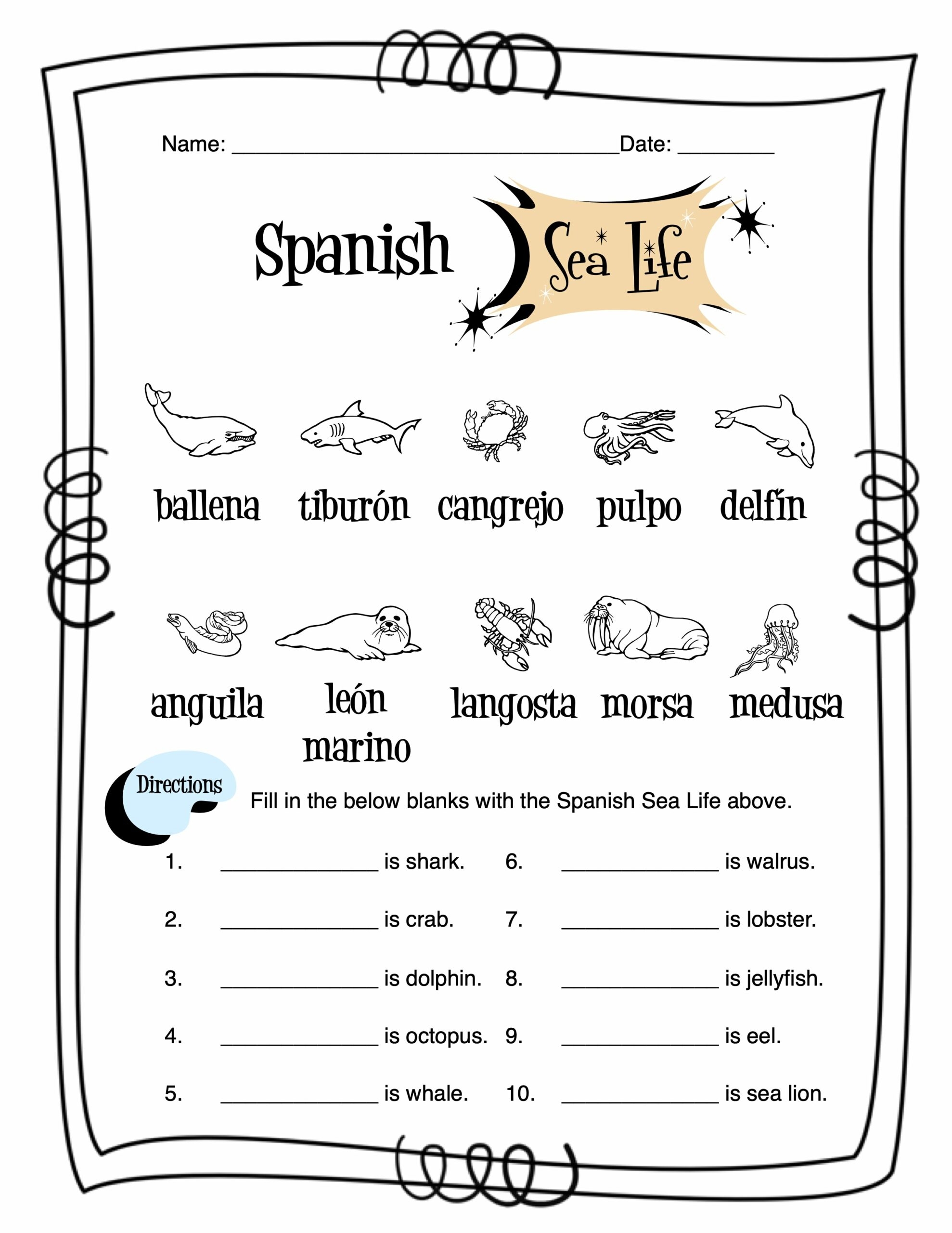 Printable Spanish Worksheets For Adults