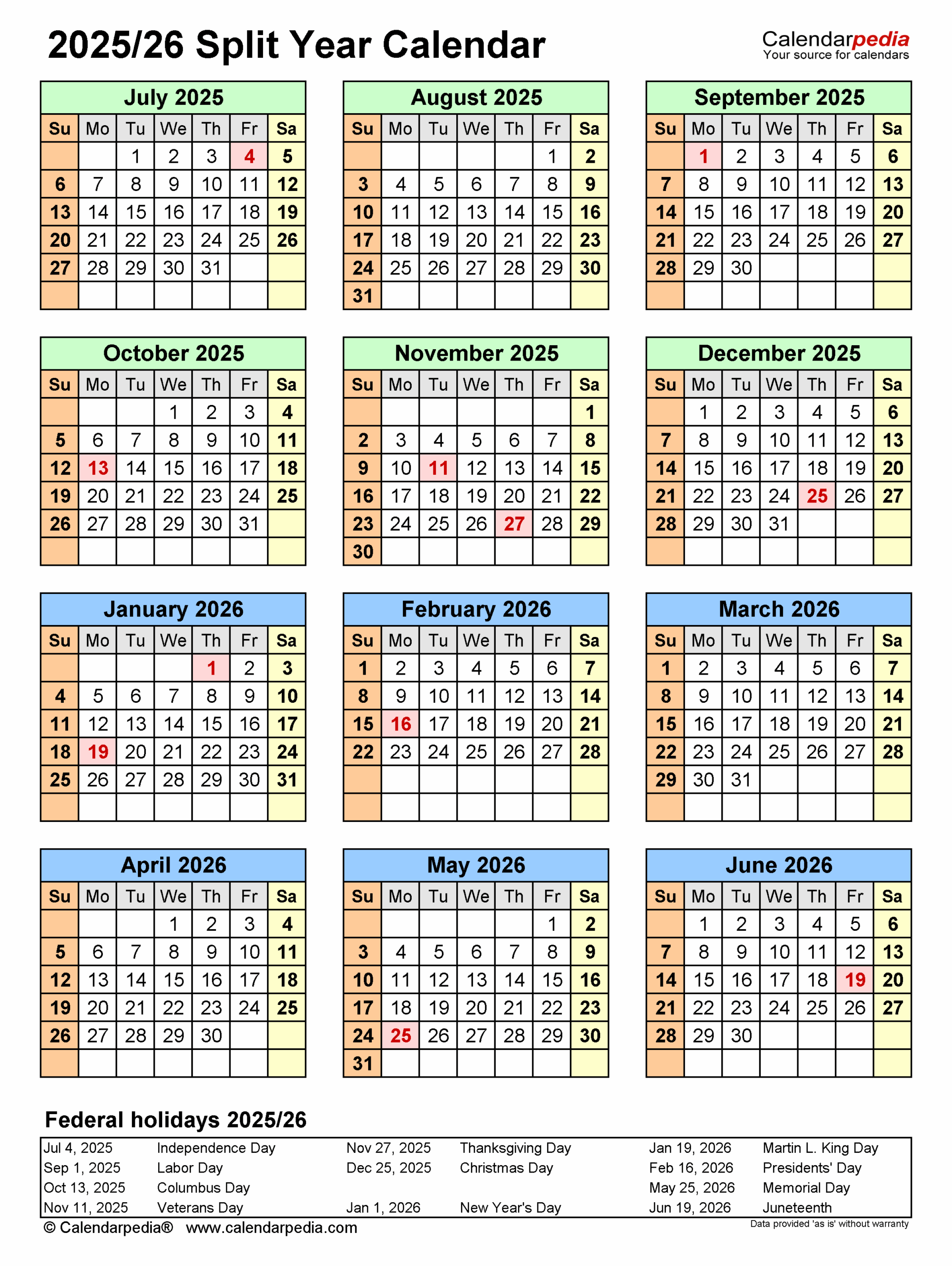 Vertex Printable 2026 Calendar November December