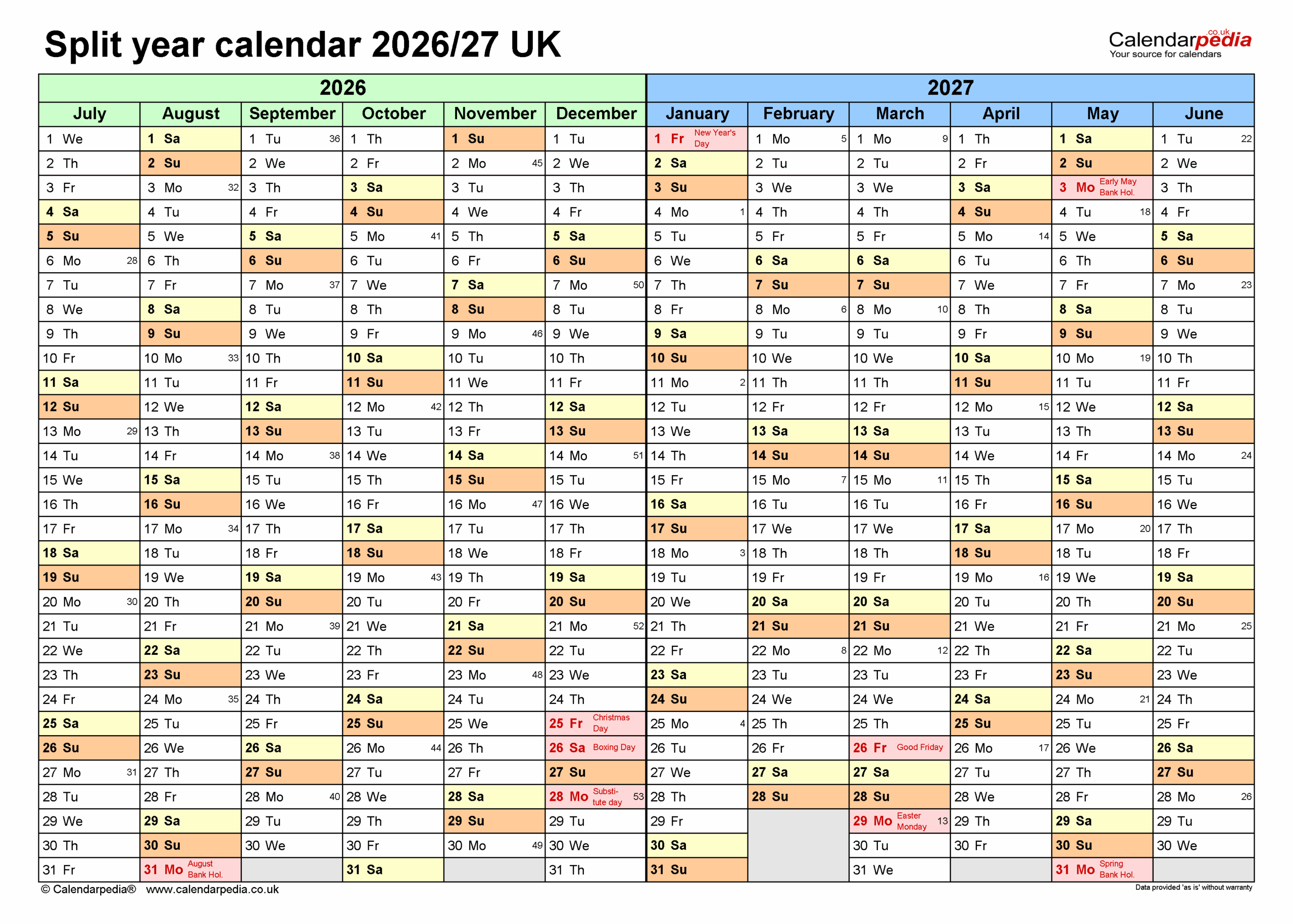 April 2026 To March 2027 Calendar