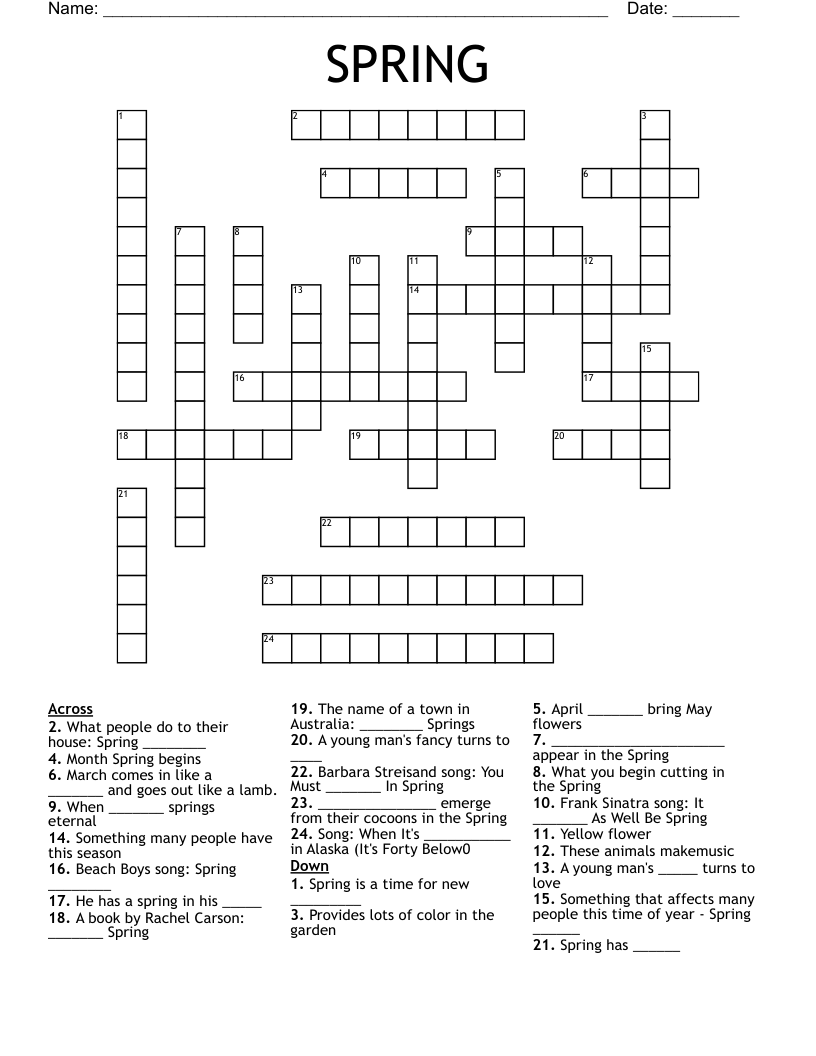 Spring Crossword Puzzle For Adults