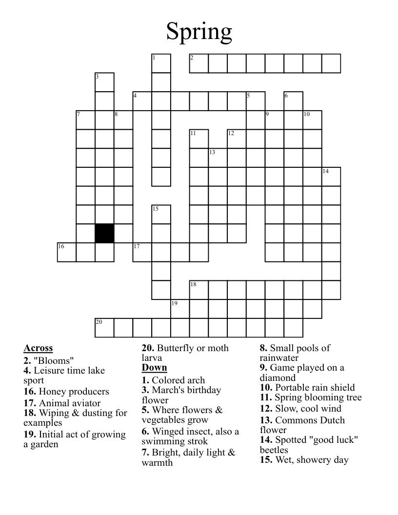 Spring Crossword Puzzle Printable Free