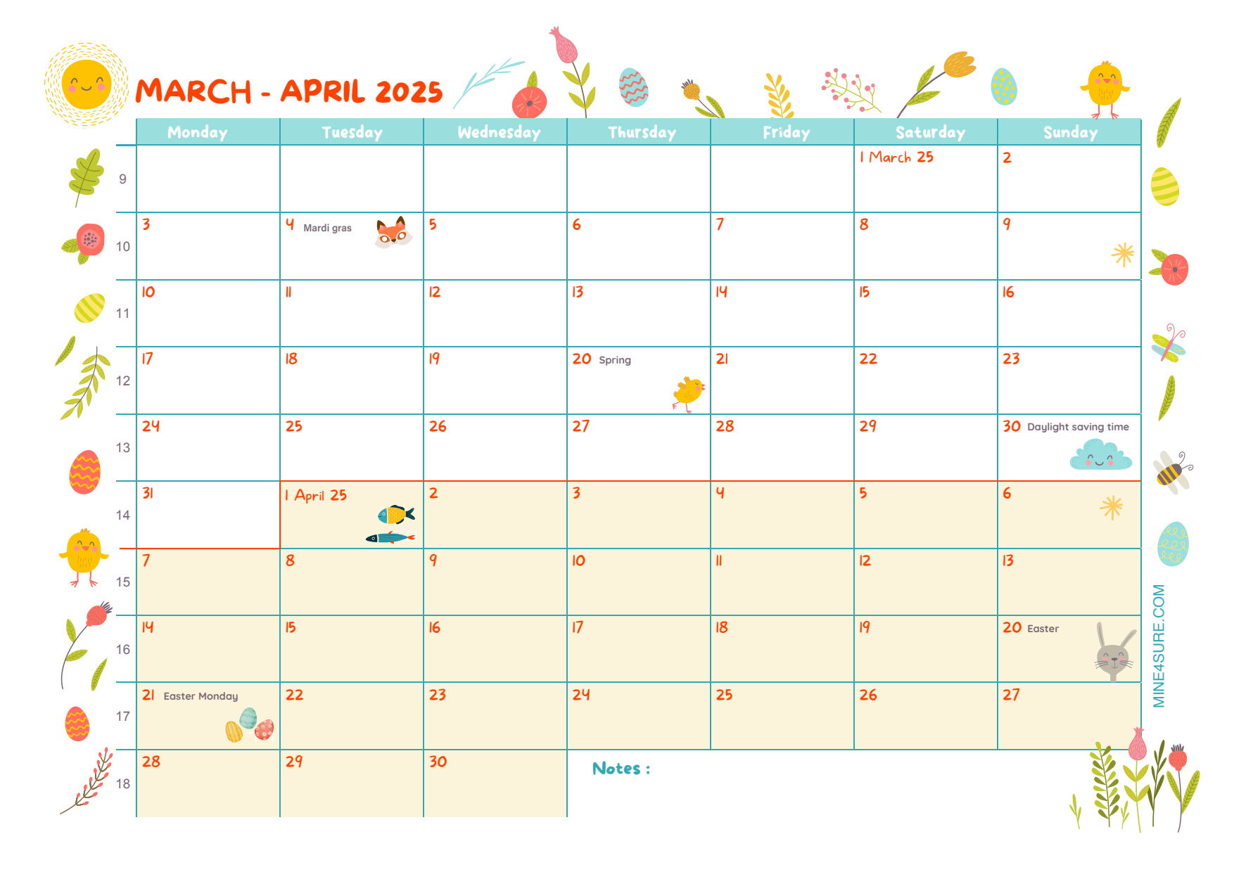 March Activity Calendar Printable