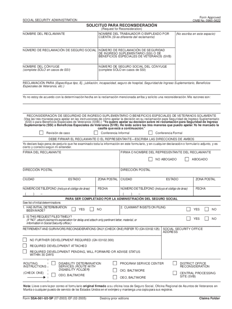SSA SSA 561 U2 SP Form Fill Online Printable Fillable Blank 