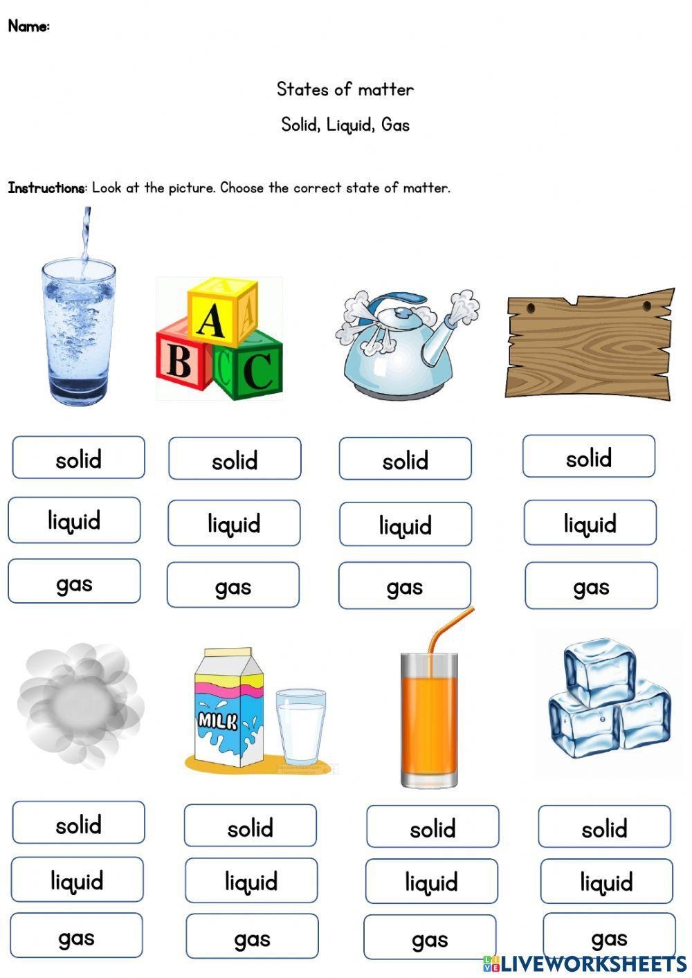 States Of Matter Printable Worksheets