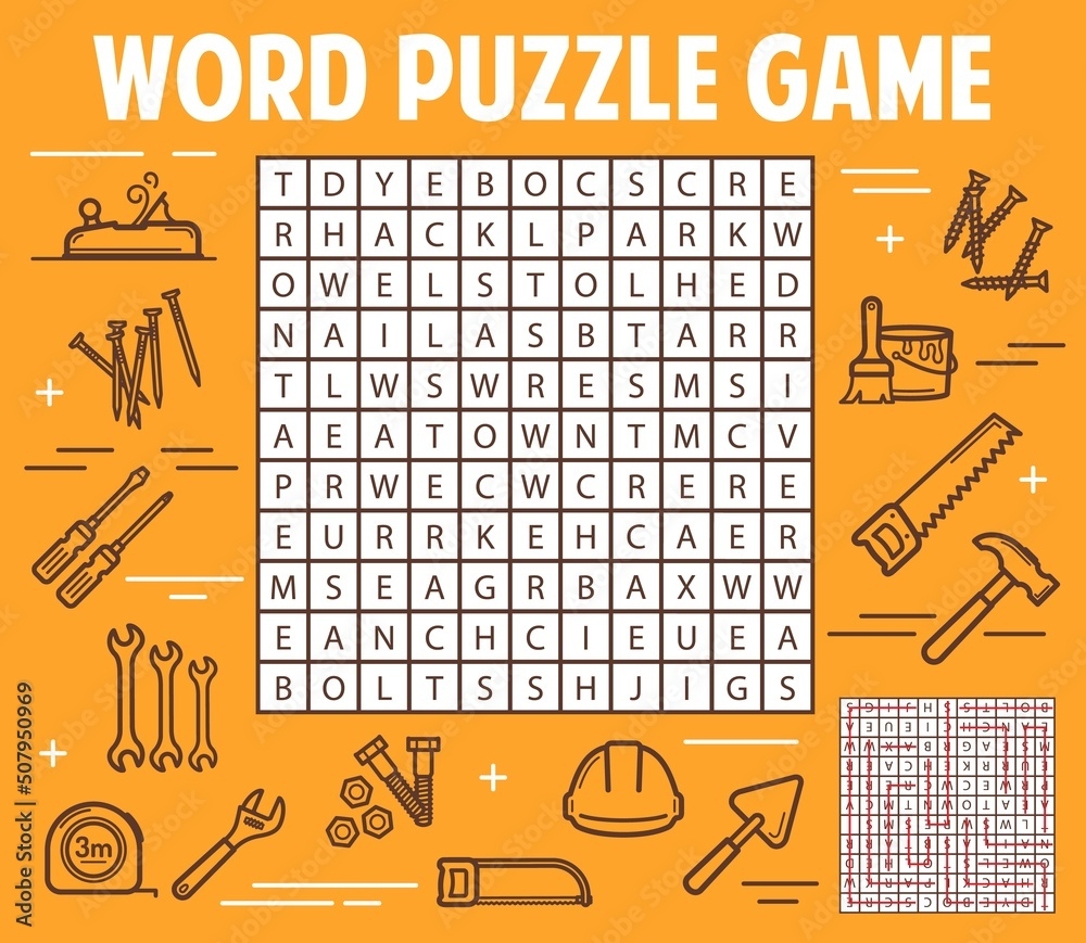 Stock Vektorgrafik DIY And Construction Tools Word Search Puzzle 