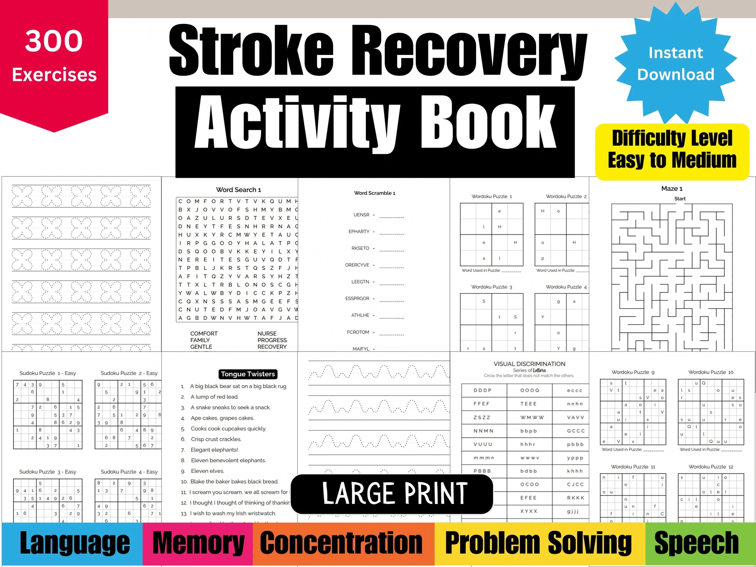 Stroke Recovery Activity Book For Seniors Large Print Puzzles 