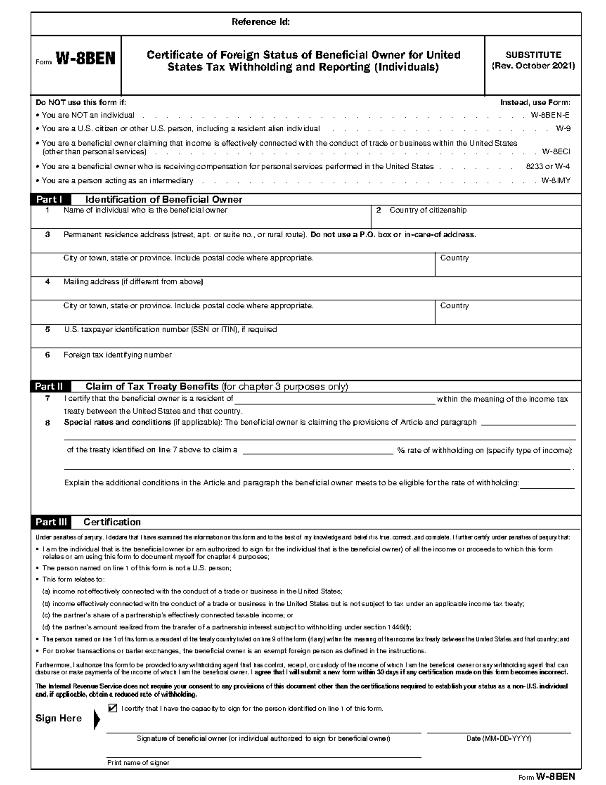 Tax Form Certificate Of Foreign Status For U S Tax Withholding 