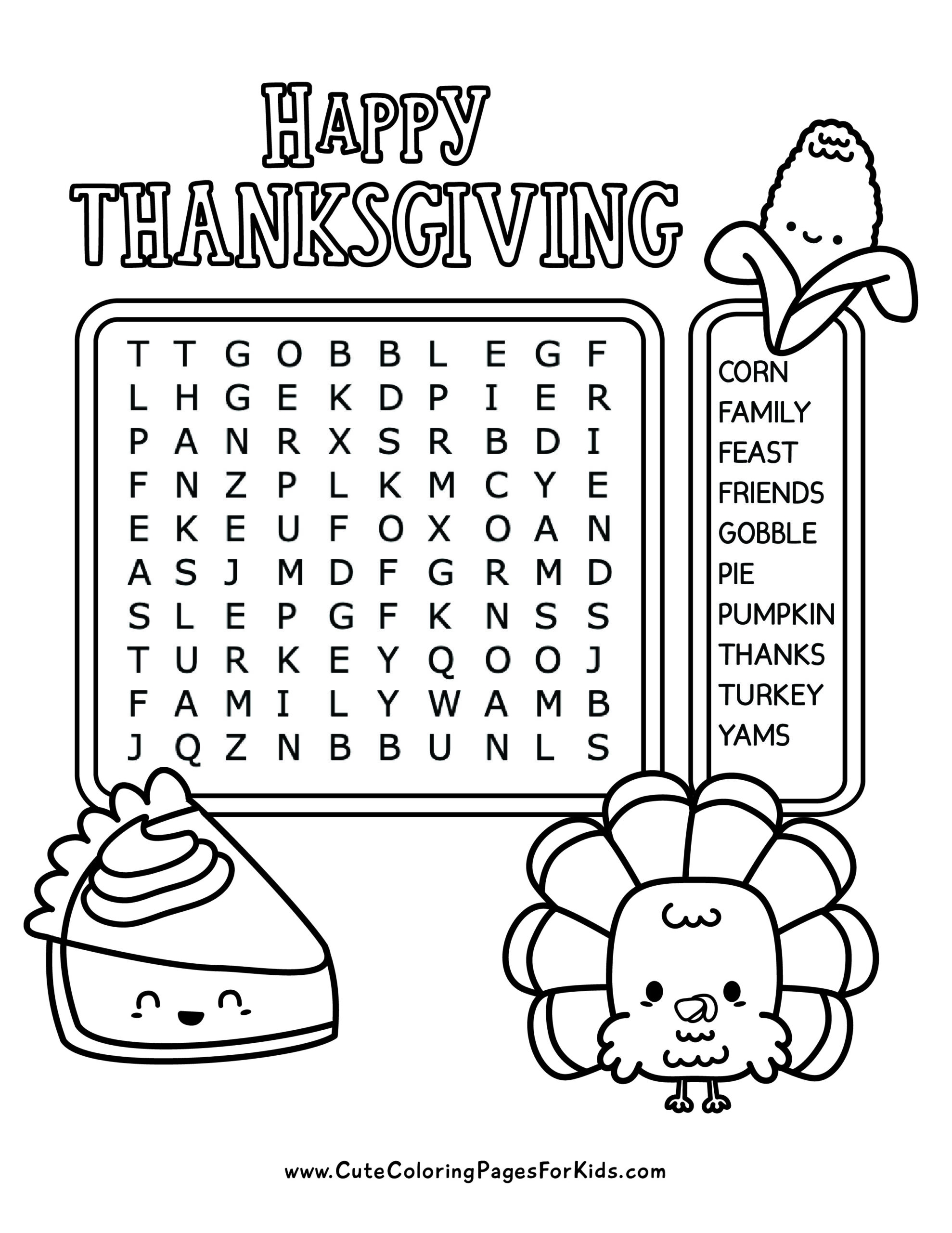 Free Thanksgiving Puzzles For Kids