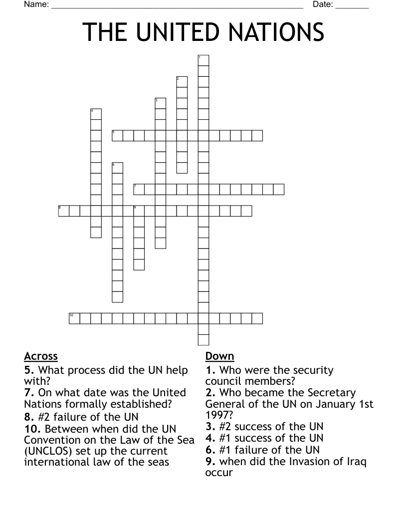 THE UNITED NATIONS Crossword WordMint