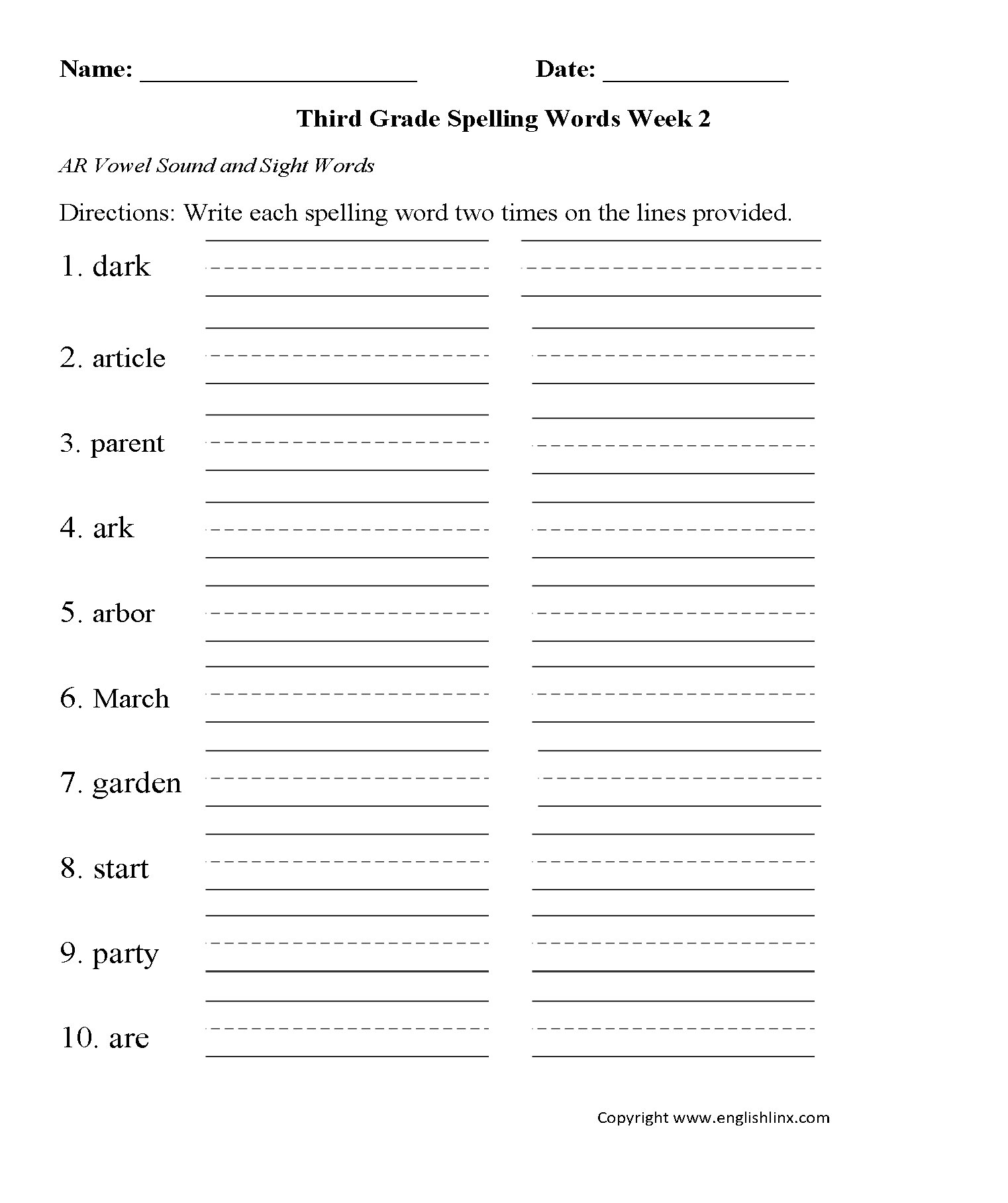 Free Printable Third Grade Worksheets