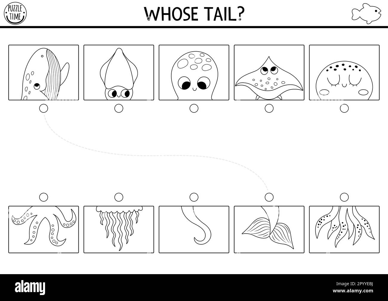 Under The Sea Black And White Connect Halves Worksheet Matching 
