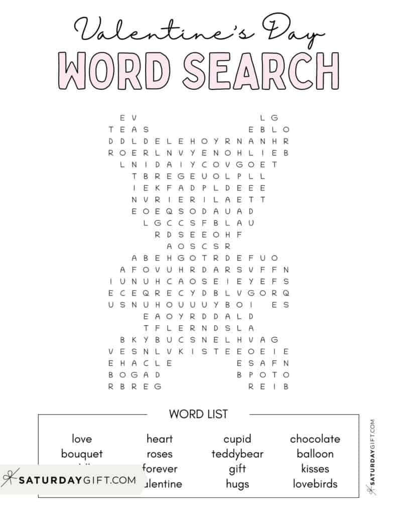 Valentine s Day Word Search Cute amp Free Printables SaturdayGift