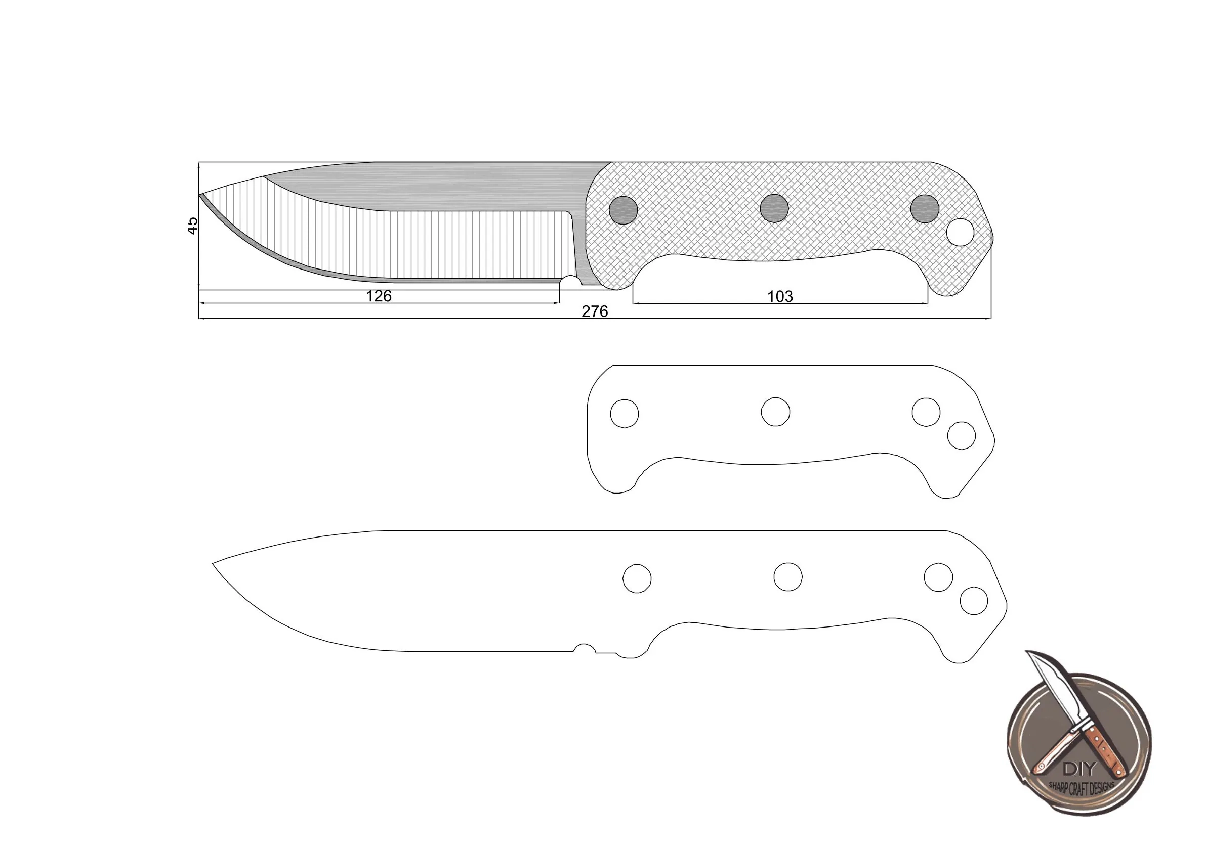 Versatile Fixed Blade Knife Digital Template EDC Utility Knife 