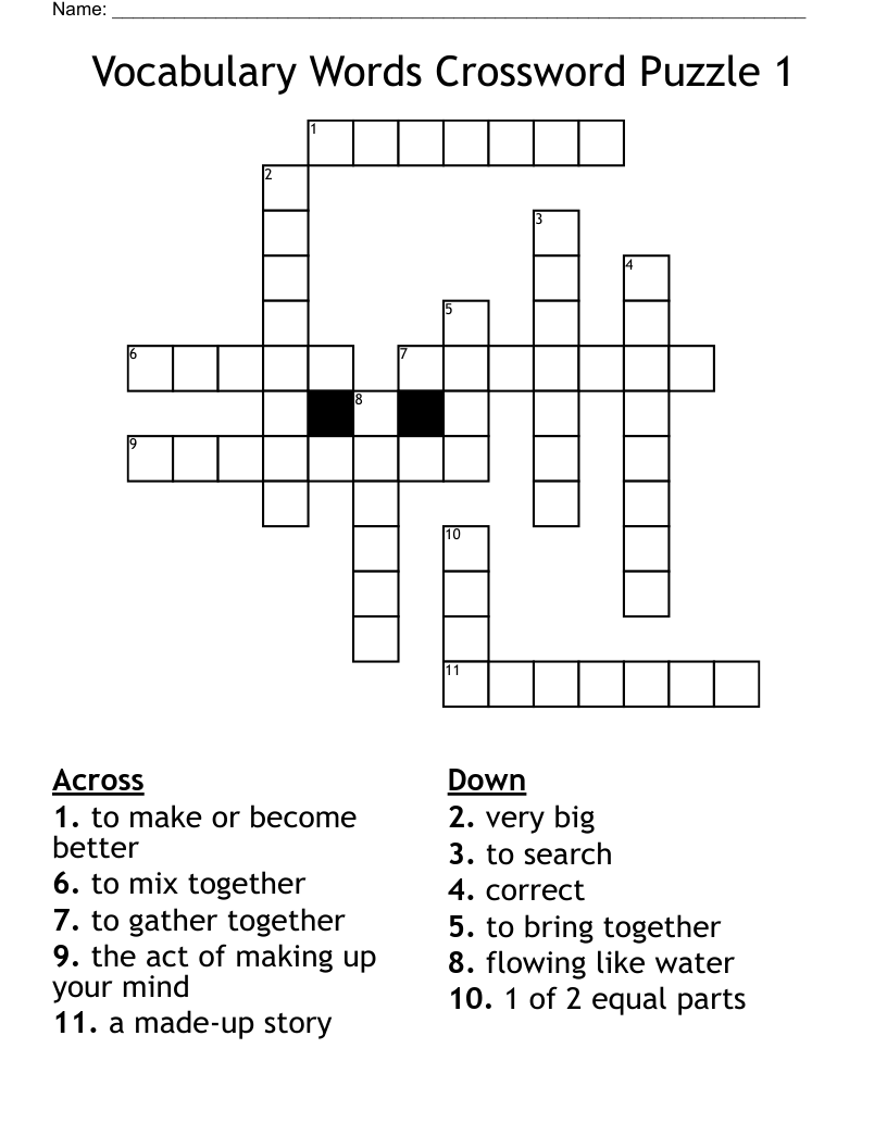 Vocabulary Words Crossword Puzzle 1 WordMint