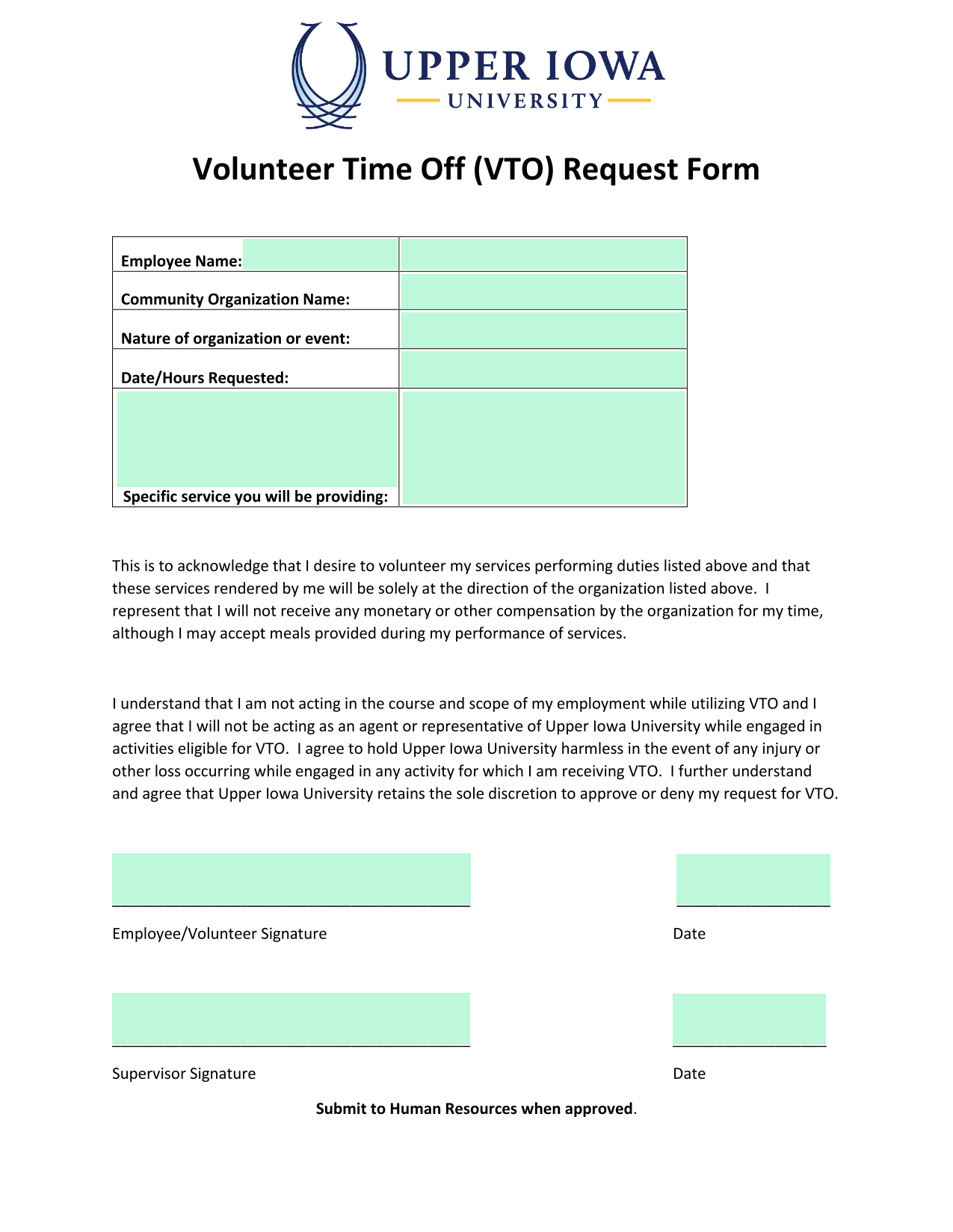 Volunteer Time Off VTO Request Form