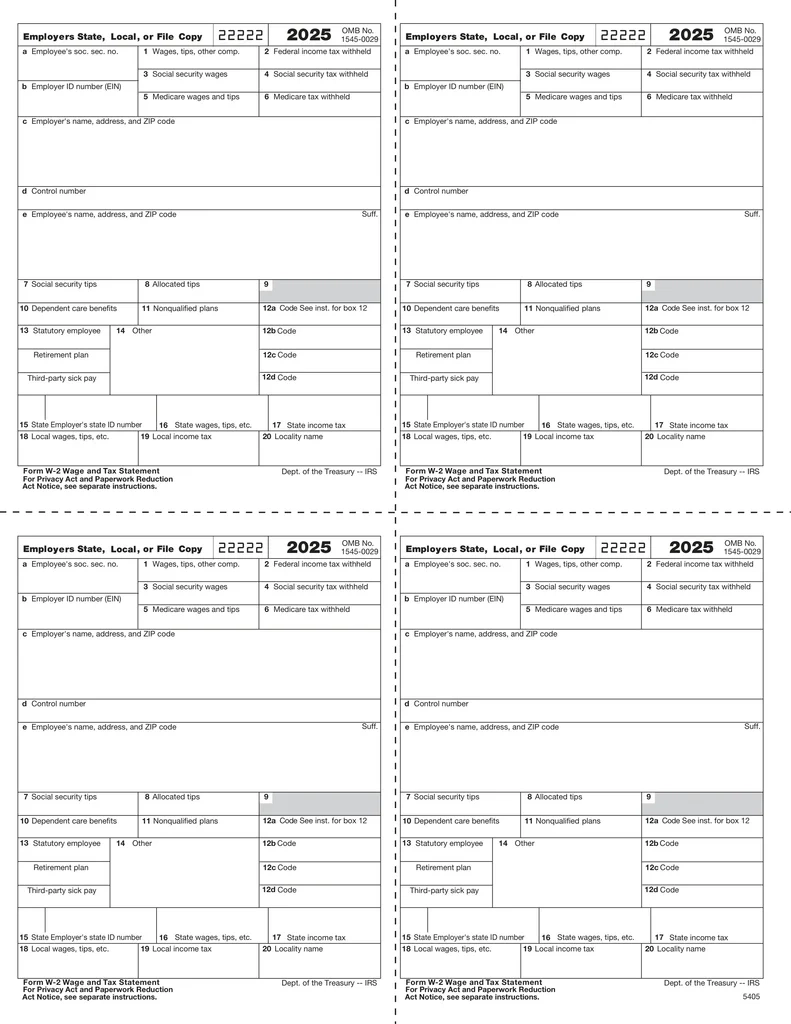 W 2 4 Up Box Employer Copy D Or 1 State City Or Local Form 5405 
