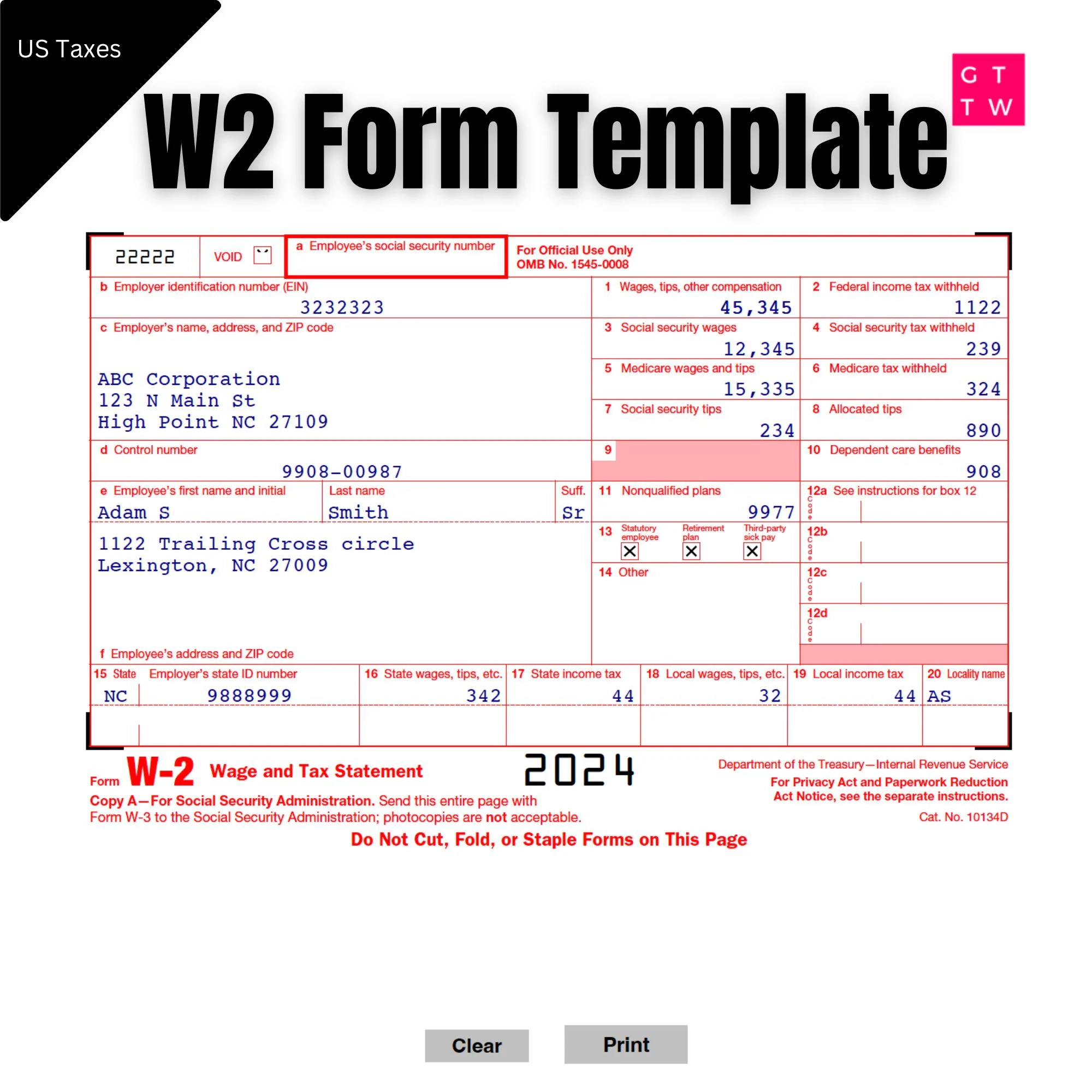 W2 Form Digital Download Etsy