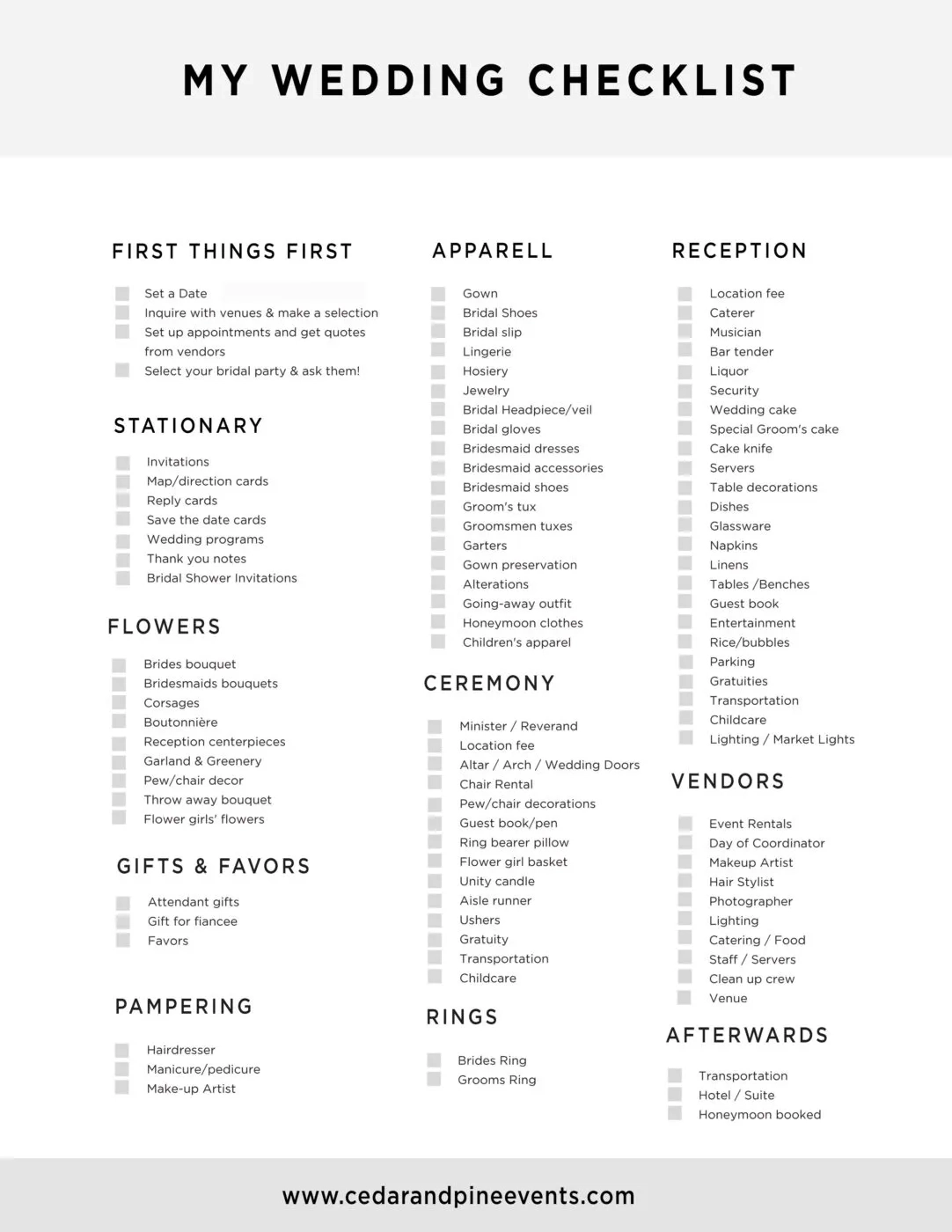 Wedding Planning Worksheets amp Resources Cedar And Pine Events