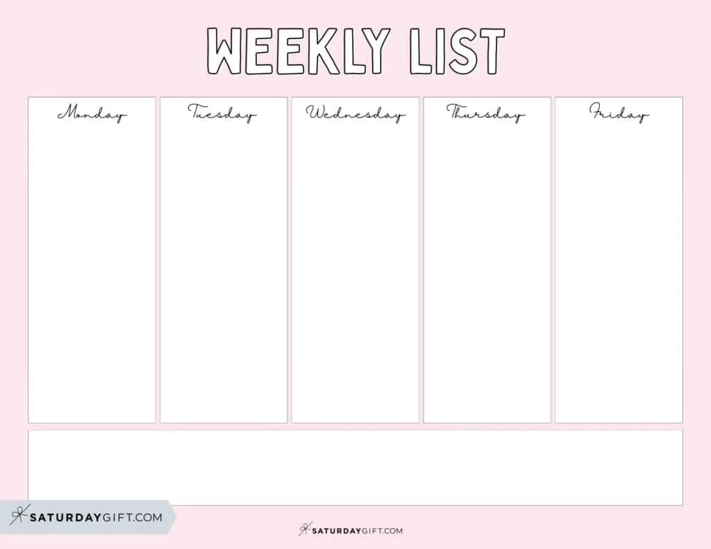 7 Day Calendar Printable Blank