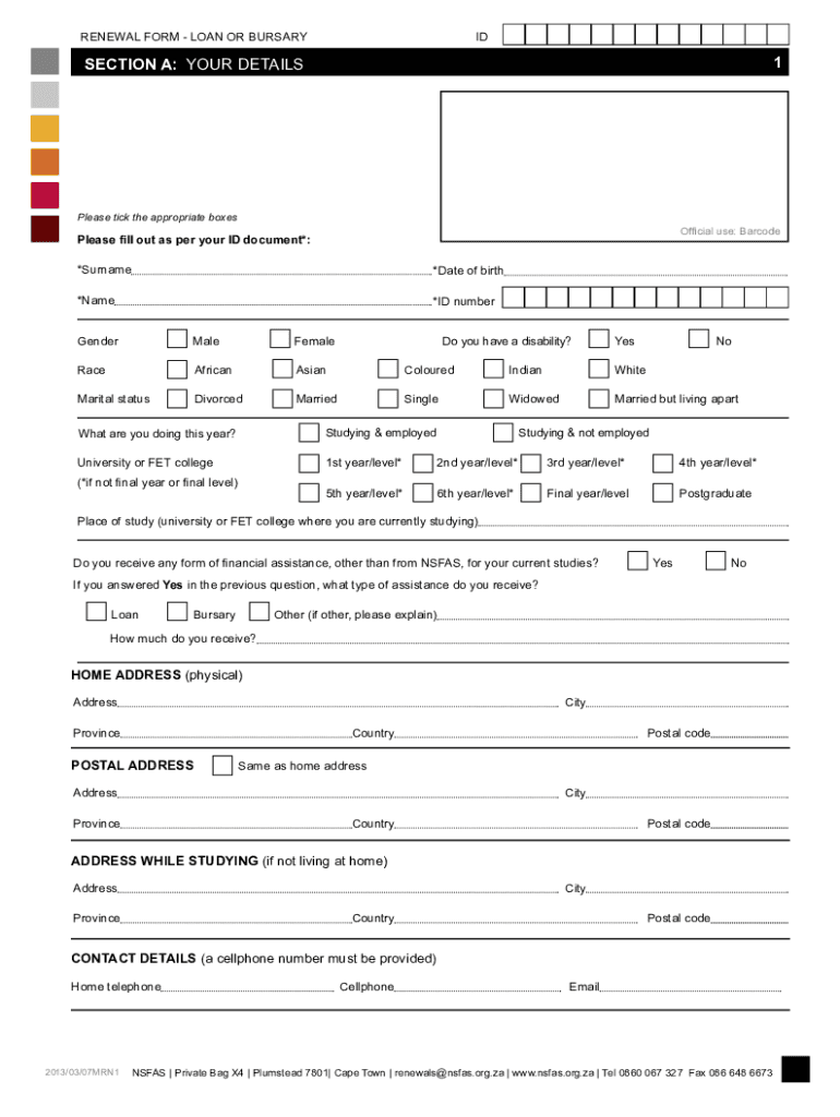 ZA NSFAS MRN1 Form Fill Online Printable Fillable Blank 