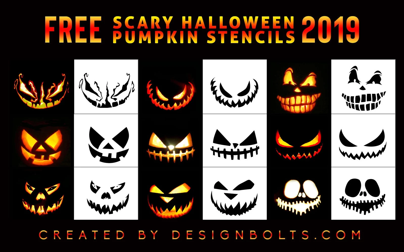 10 Free Scary Halloween Pumpkin Carving Stencils Printable 
