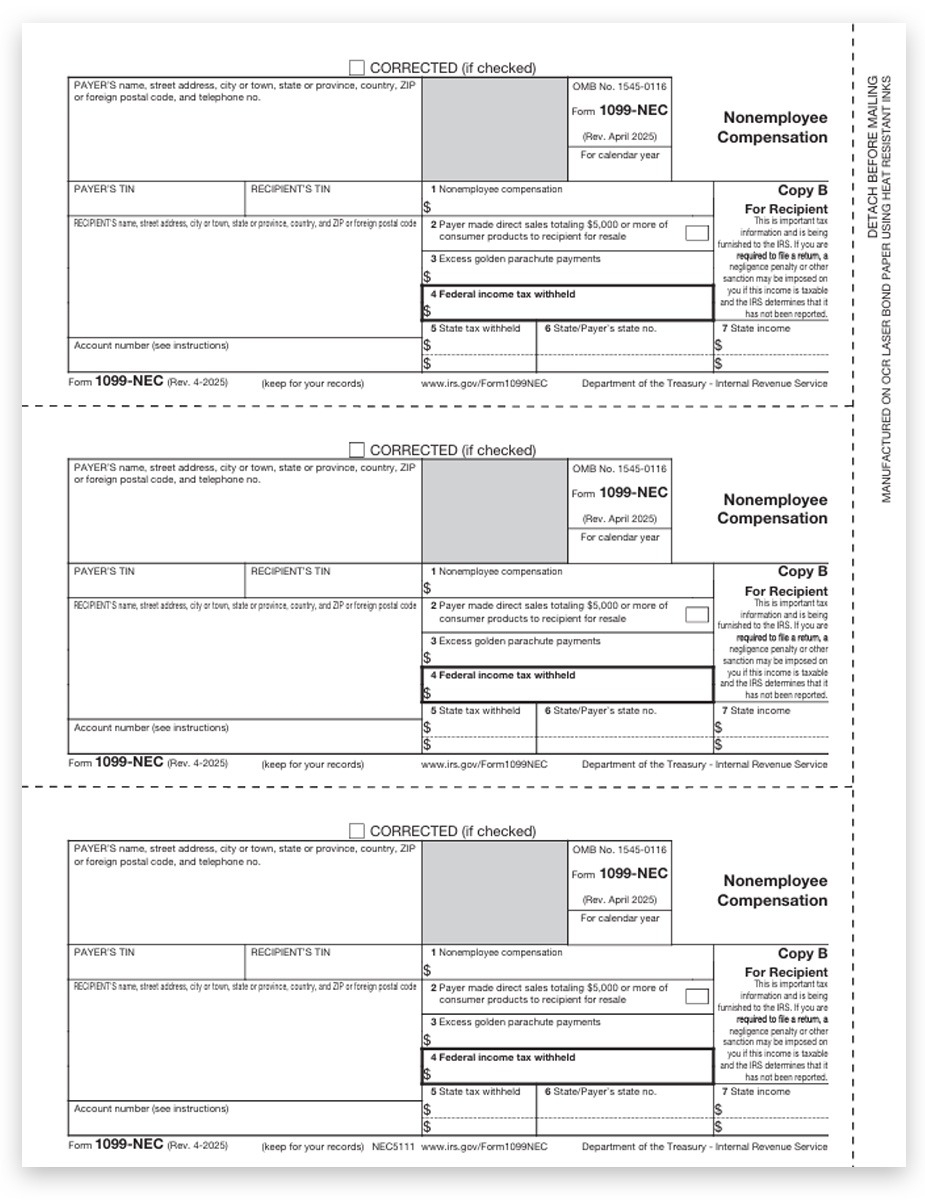 1099 NEC Forms Copy B For Recipient Federal DiscountTaxForms