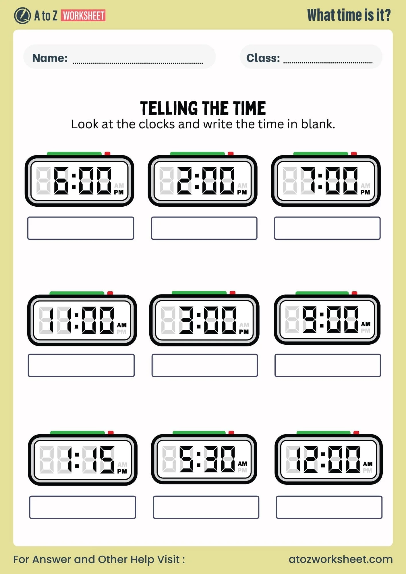 Digital Clock Times Printable