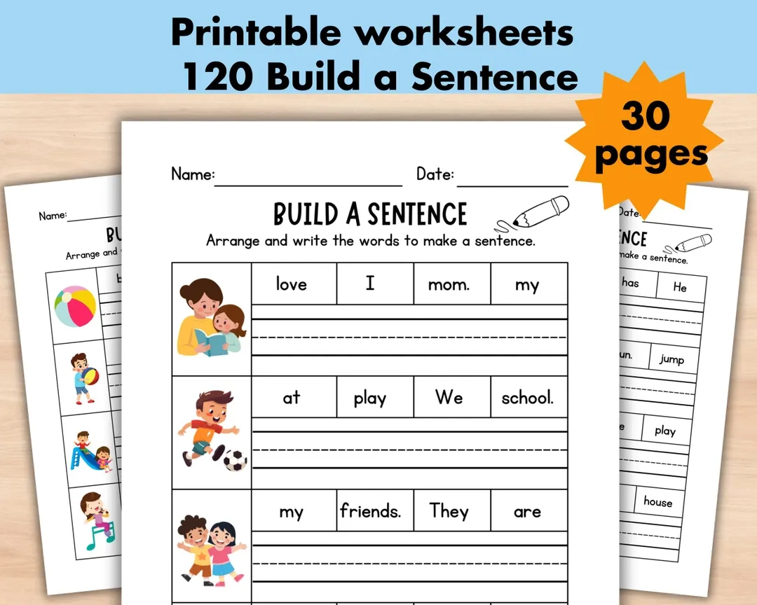Sentence Building Worksheets Kindergarten