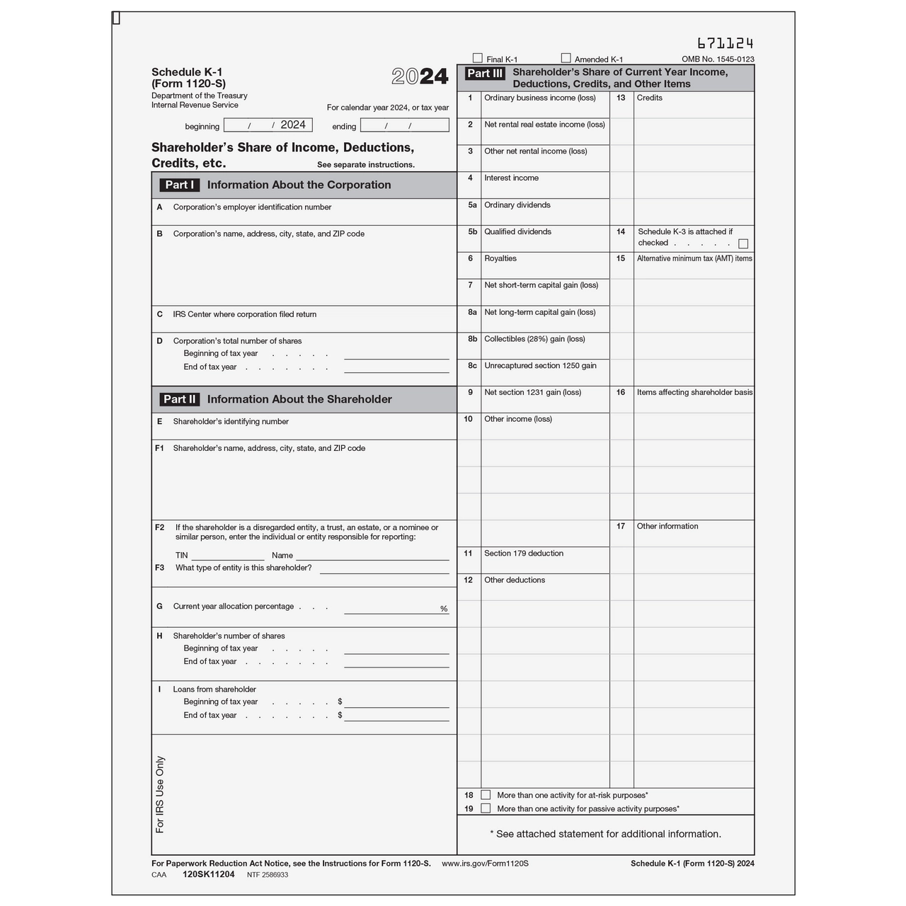 Irs Form 1065 K-1