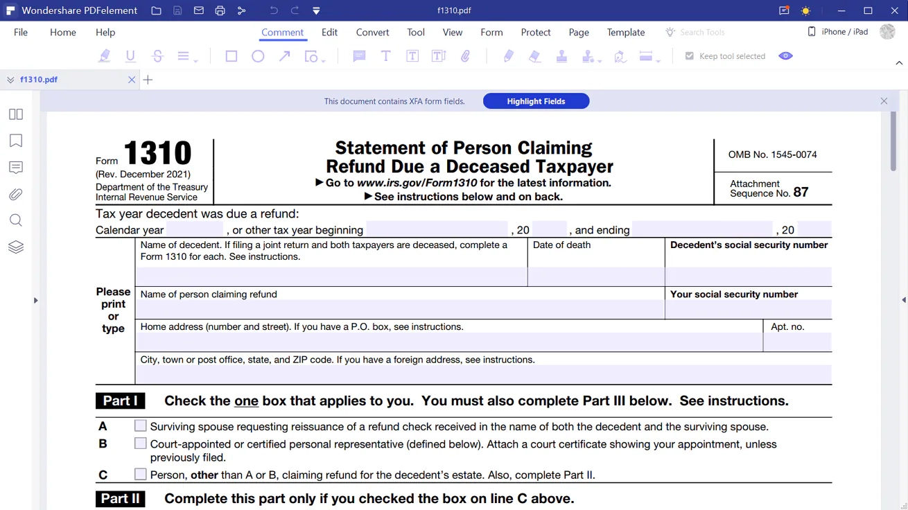 Irs Form 1310