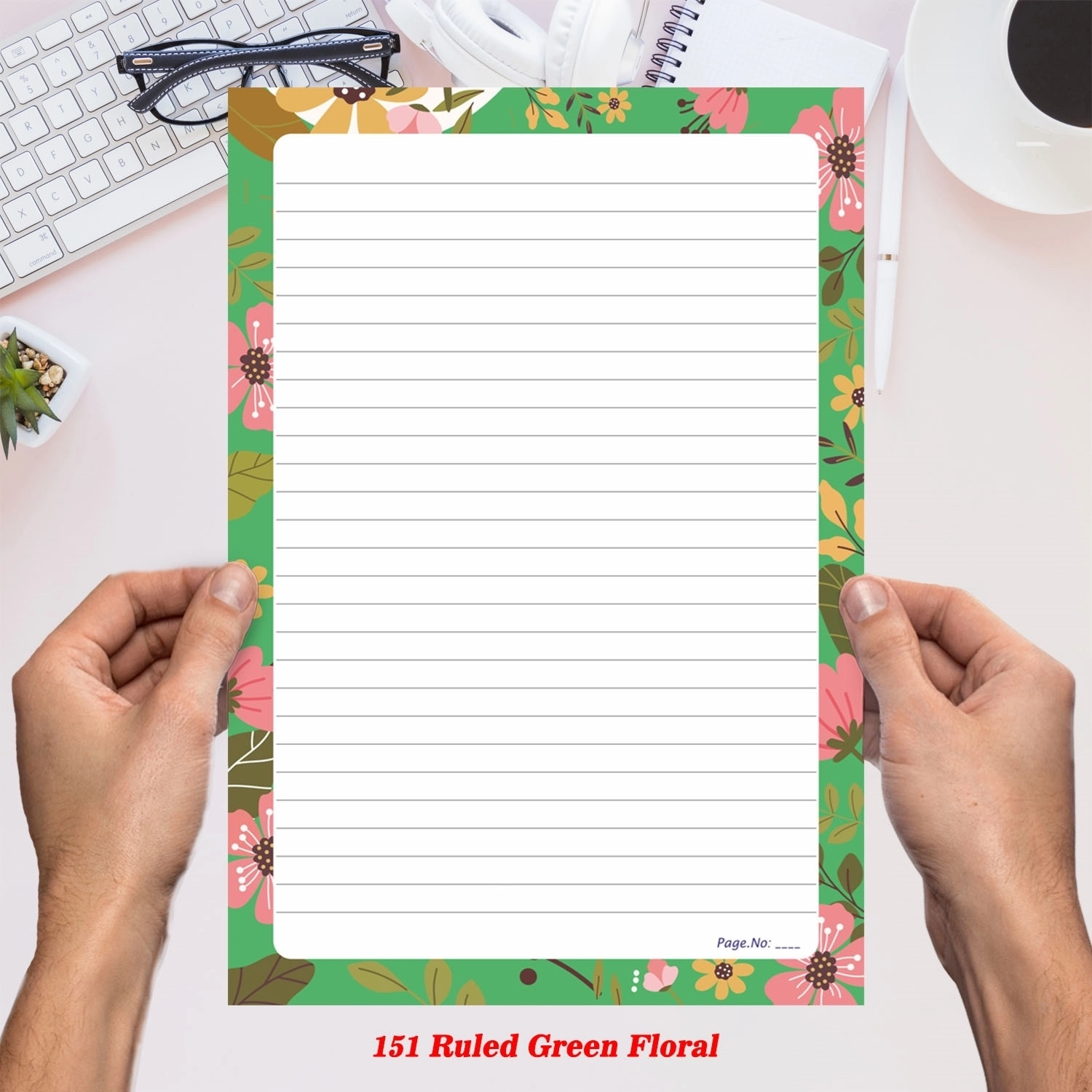 151 Ruled Green Floral Project Papers Designer Sheet Multicolor 