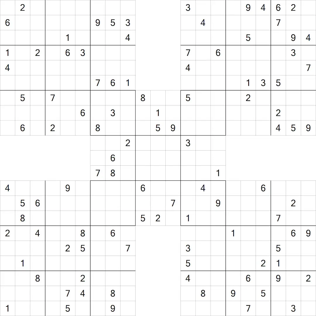 200 Hard Samurai Sudoku Puzzles PNG Instant Digital Download 
