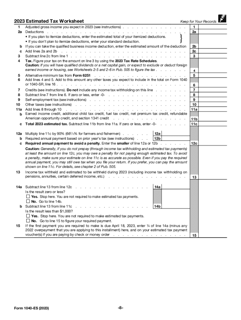 Printable Form 1040-Es