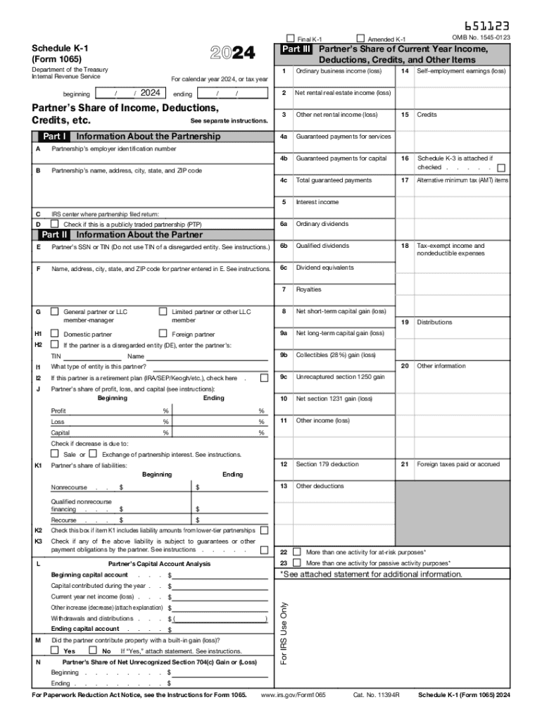 2024 Form IRS 1065 Schedule K 1 Fill Online Printable Fillable 