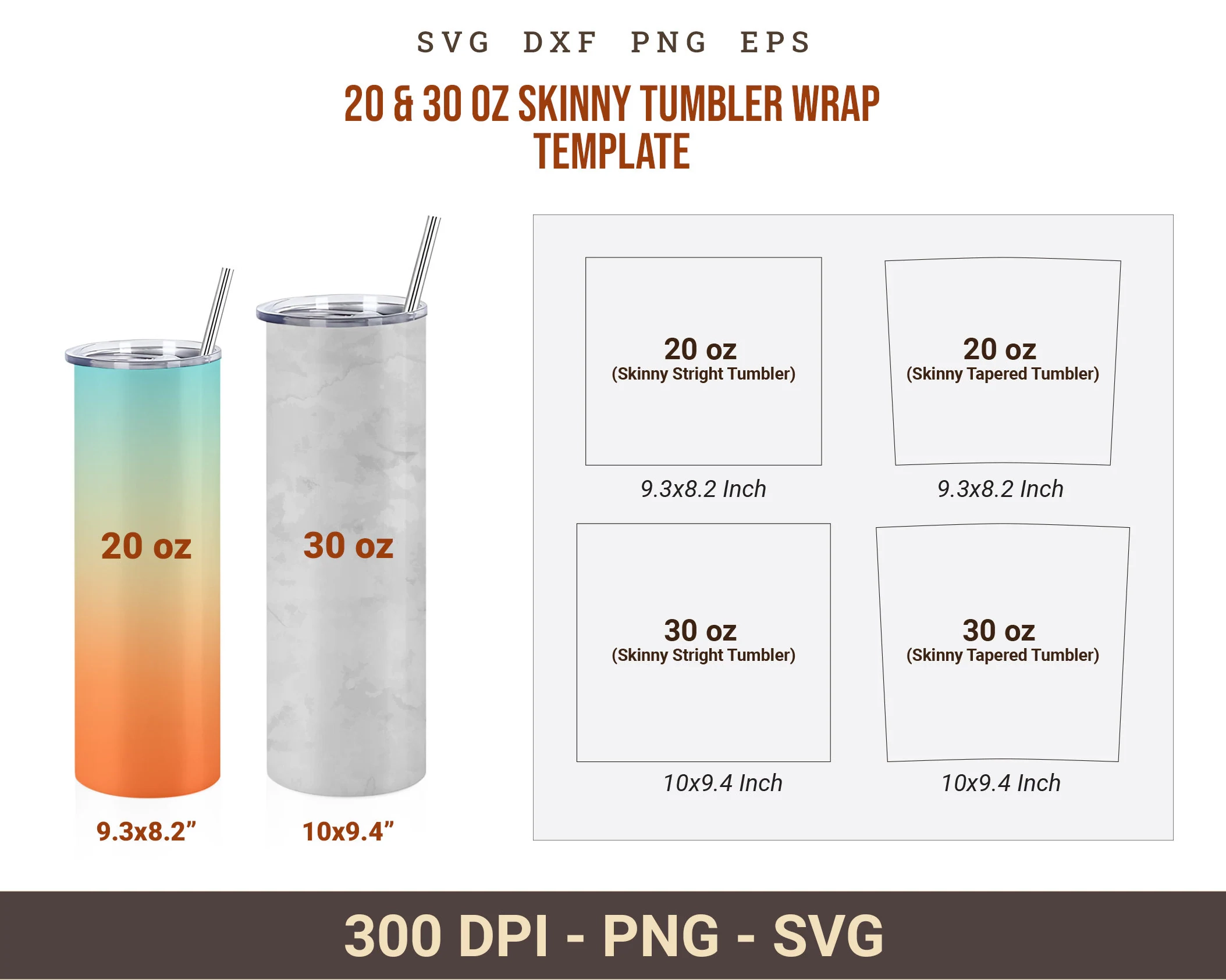 20oz Skinny Tumbler Wrap Template Tapered Straight Tumbler 