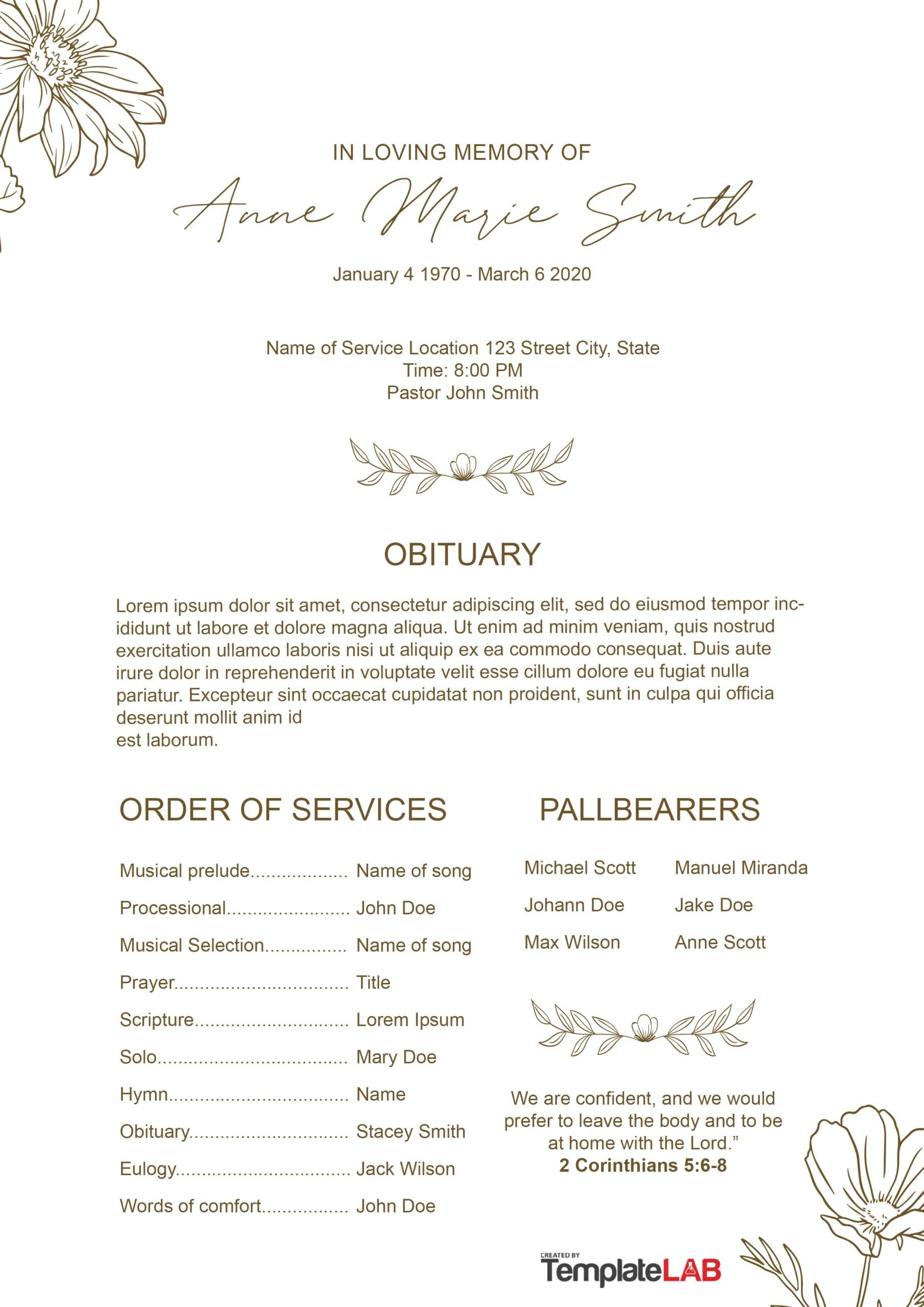 Printable Funeral Program Template