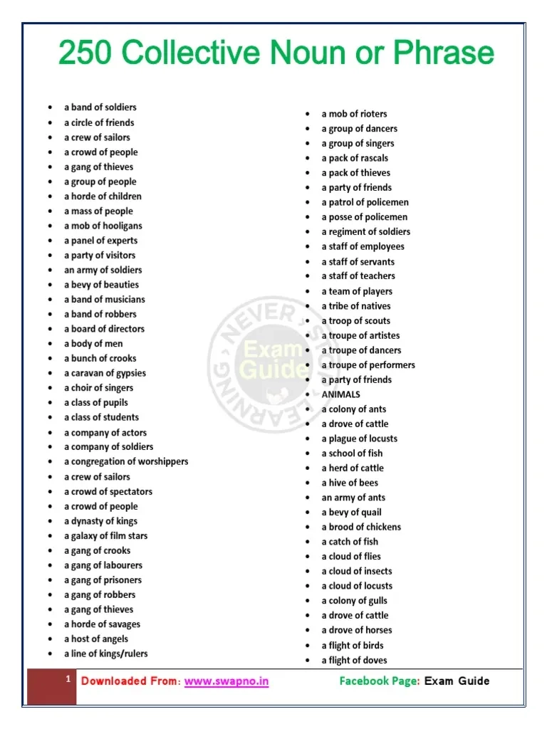 250 Collective Nouns List PDF PDF Herd Nature