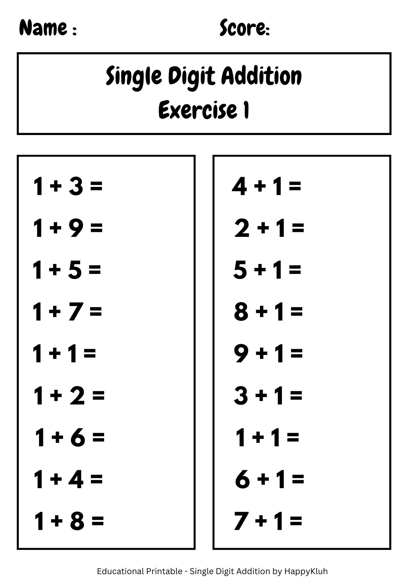 Free Printable Addition Worksheets