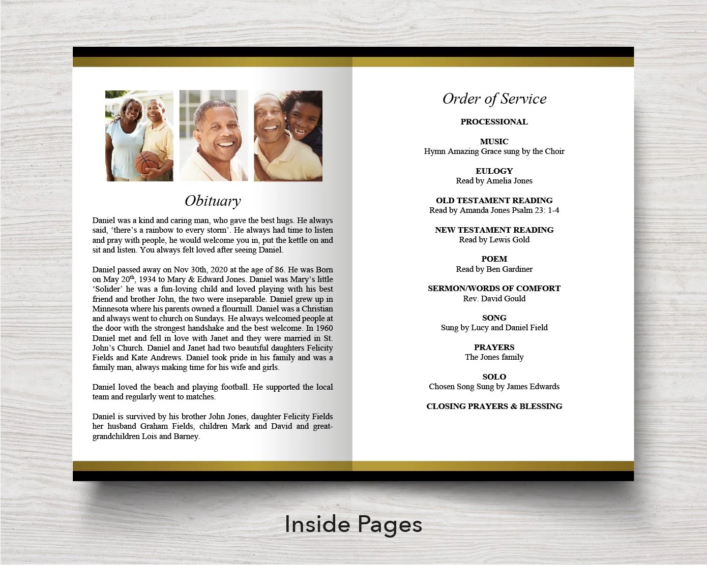 4 Page Golden Funeral Program Template Funeral Templates