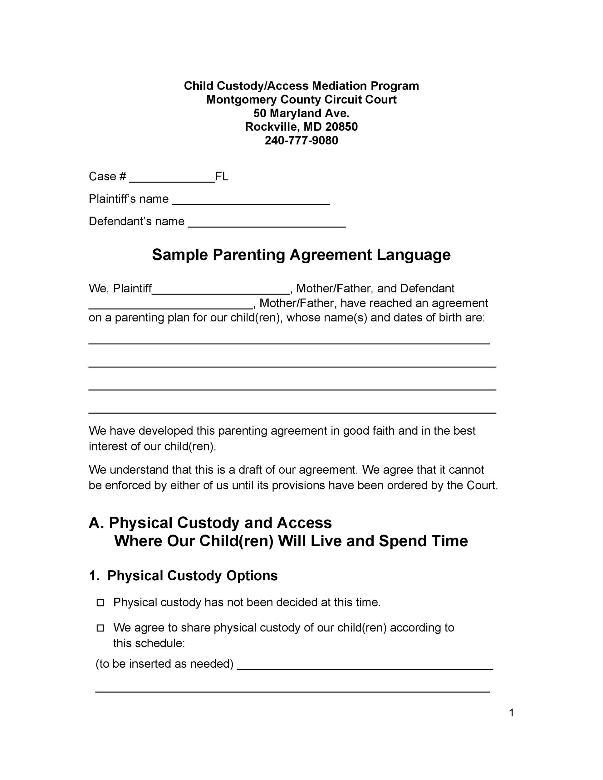 Free Printable Custody Agreement Forms