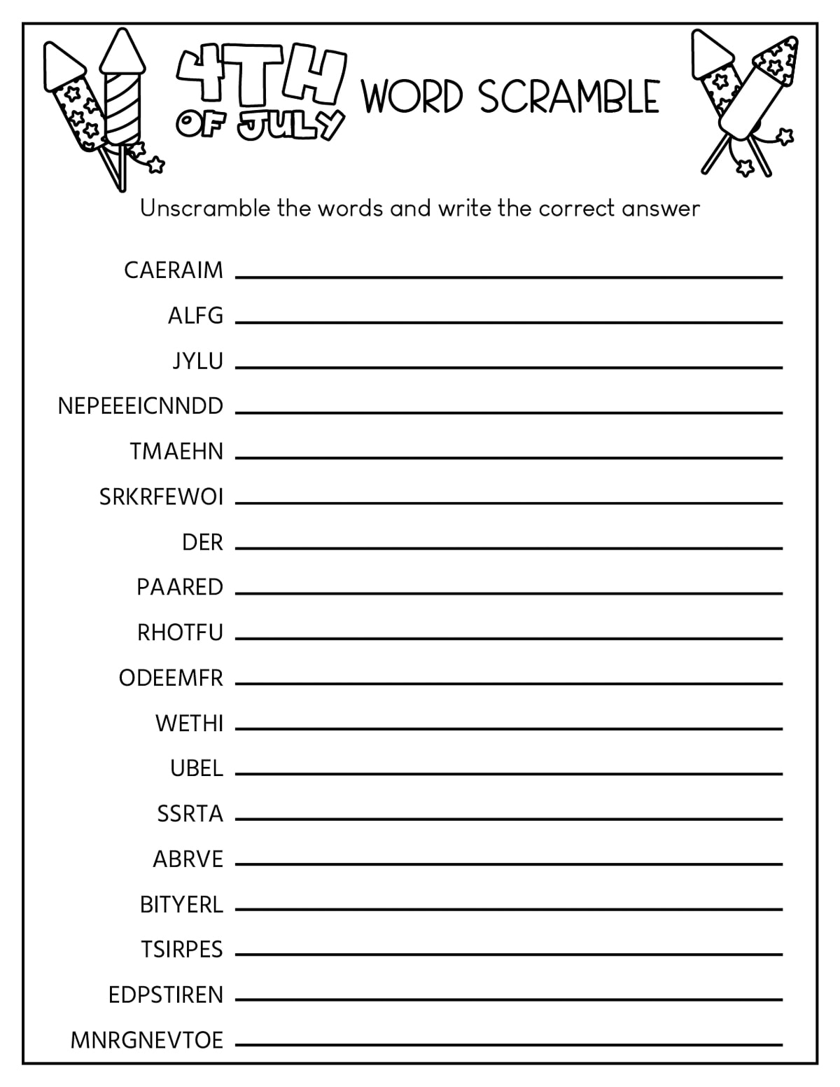 4th Of July Activities Printable Kids Activity Zone